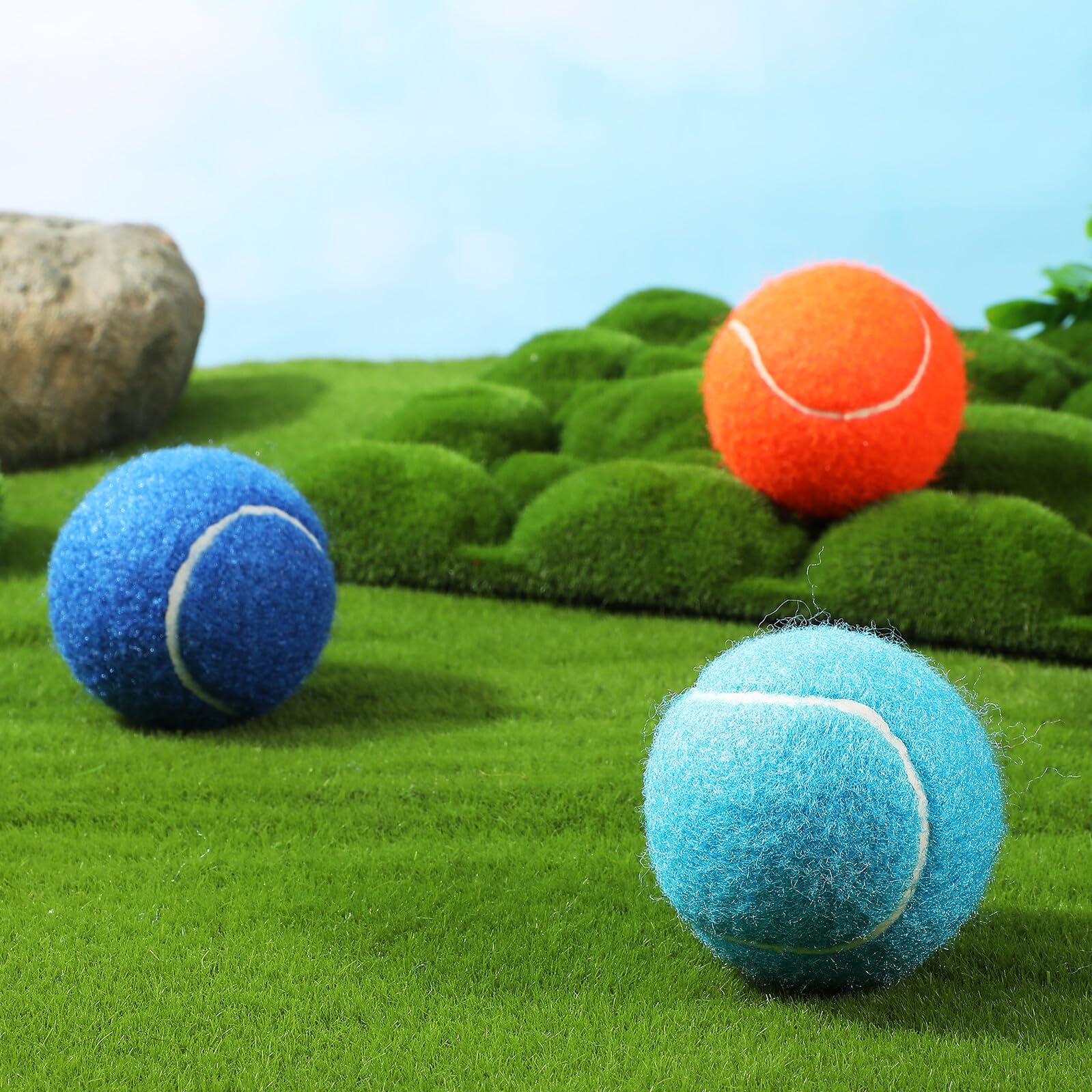 Tofficu 12 Robuste Tennisbälle für Hunde aus Gummi mit Tasche Trainingsspielzeug für Kleine und Welpen Langlebiges Hundespielzeug aus Chemischem Faserstoff Zufällige Farbe