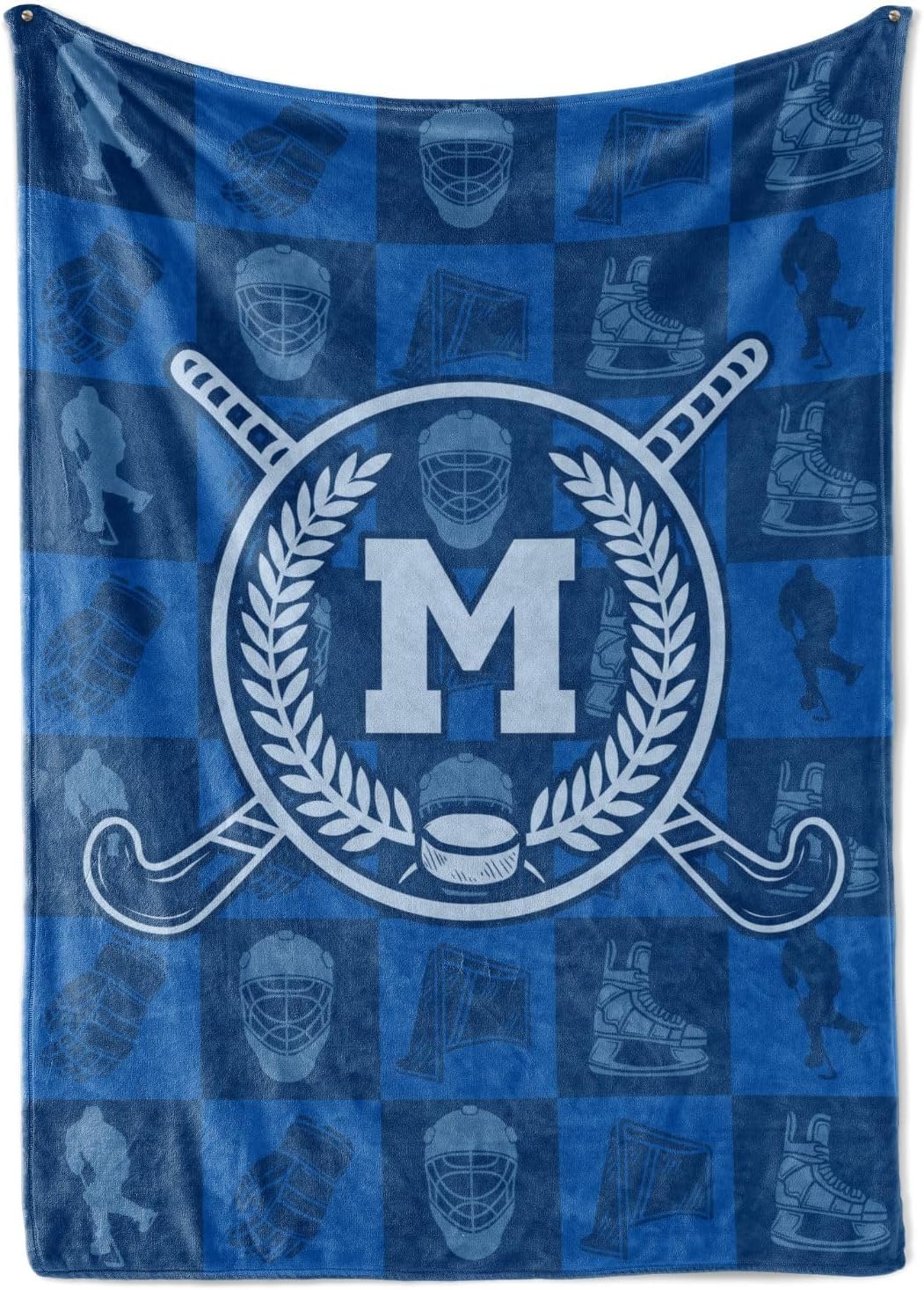 Hockey Gifts for Boys Men, Initial Bed Flannel Blankets Throws 50"x 65" for Christmas, Boys 8-12 - M