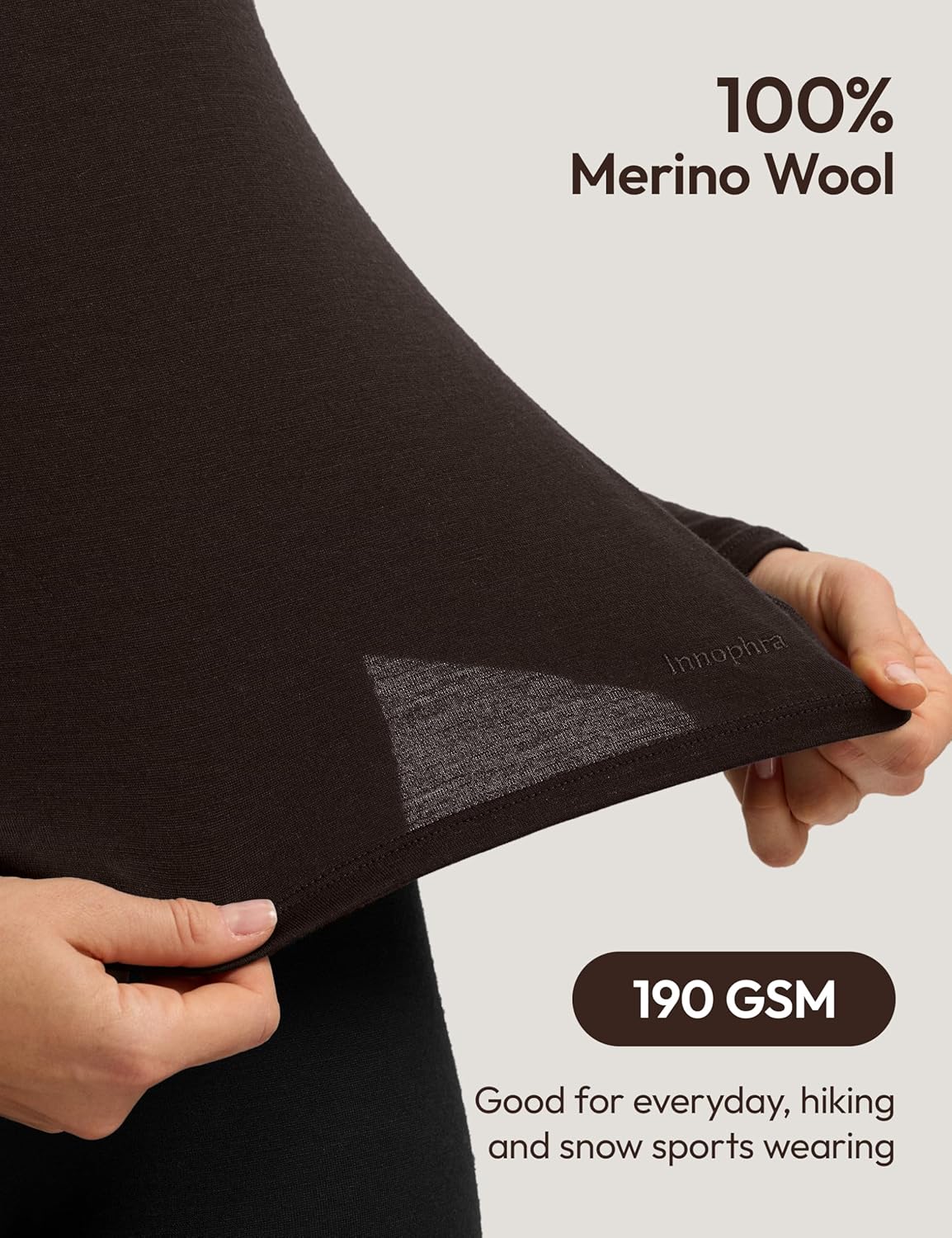 Womens 190 Merino Wool Base Layer Shirt - Hiking Outdoor Casual Long Sleeve Thermal Underwear Soft Breathable Tops - Image 3
