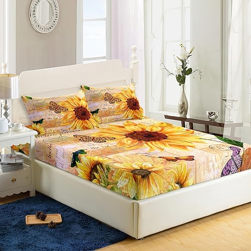 Miniatura 9 de Sábanas y fundas de almohada de arcoíris, sábana bajera de microfibra suave con bolsillos profundos, sábana bajera ajustable para decoración de