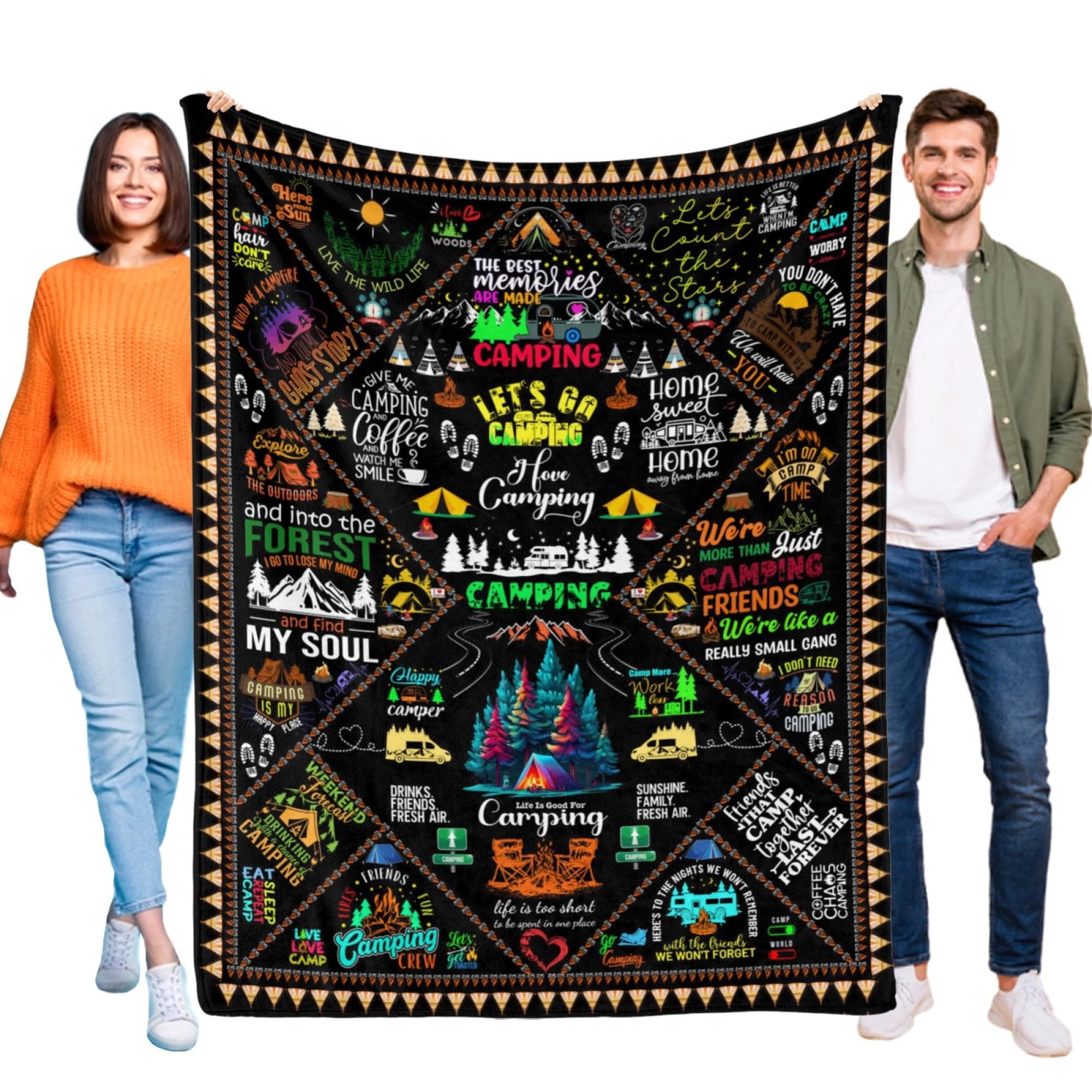 Camping Blanket Gifts for Men Women Couples,Soft Cozy Camping Blankets and Throws RV Travel Hiking Bed Sofa,Cool Camper Gifts for Camping Lovers