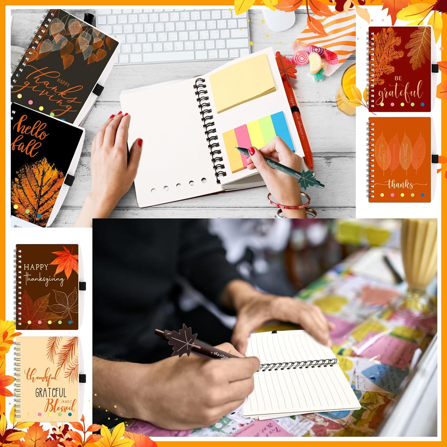 Resurhang 24 Sets Fall Thanksgiving Gifts Autumn Notebook and Fall Ballpoint Pens Set Maple Leaf Notebook Friendsgiving Autumn Gifts Bulk for Student Classroom Office Harvest Party Favor