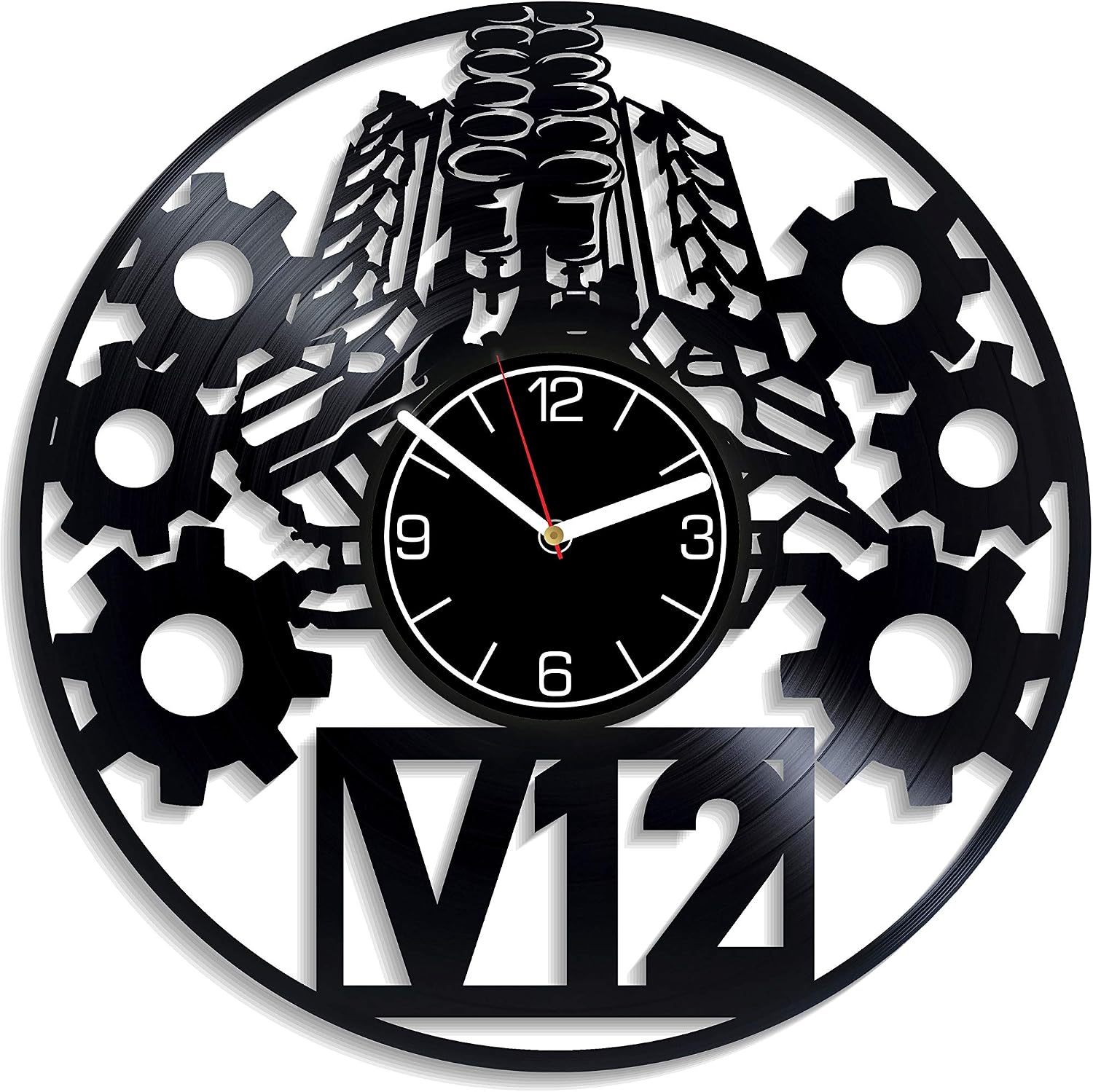Twelve-Cylinder Engine Vinyl Record Wall Clock Car Vinyl Clock Auto Home Decoration Twelve-Cylinder Engine Wall Art Auto Clock Car Wall Clock Modern V12 Gift 12 inch Wall Clock