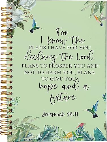 VNWEK Libro de escritura bíblica Jeremías 29:11 for I Know the Plans I Have for You Cuaderno de espiral verde floral acuarela de 5.5 x 8.3 pulgadas,