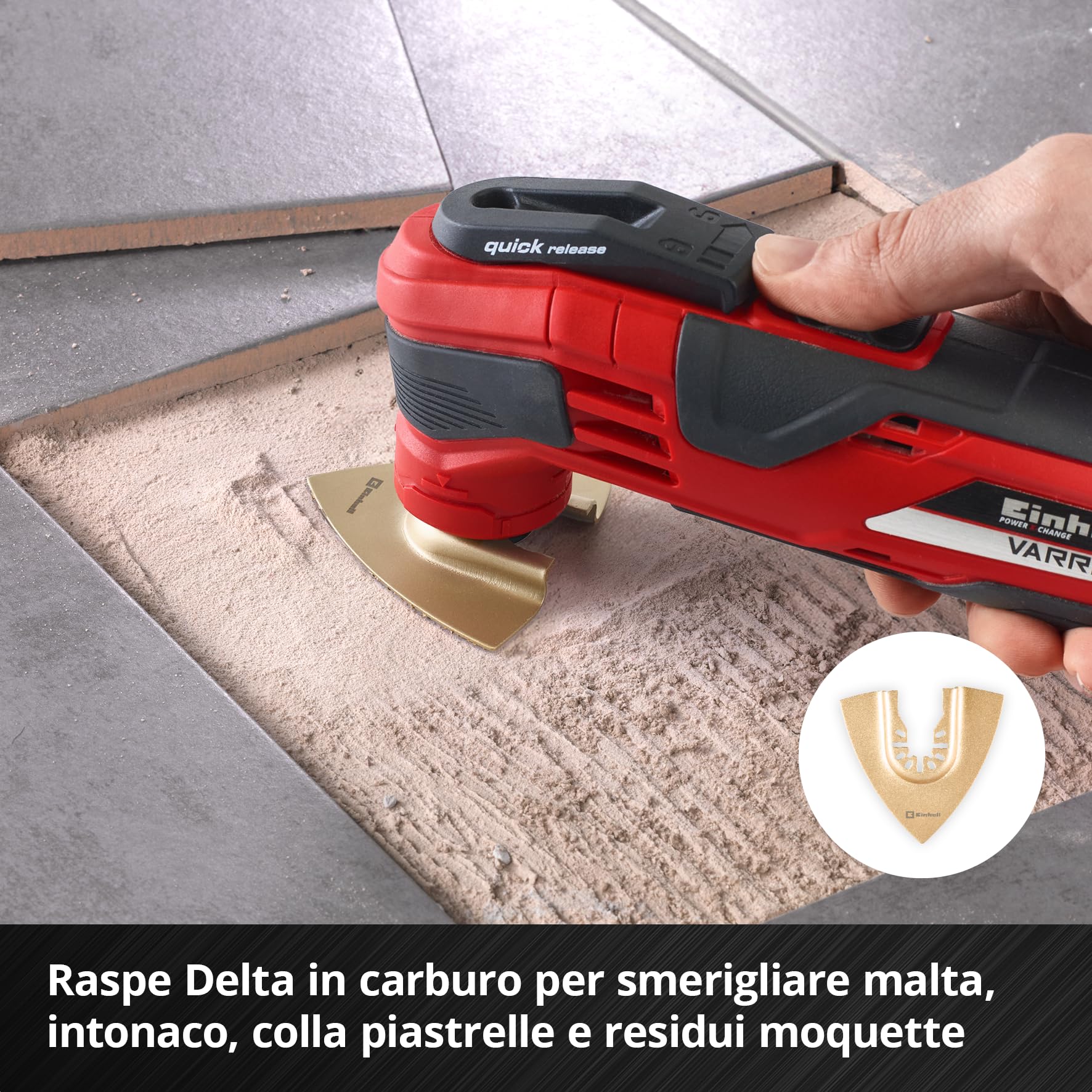 Originale Einhell Set multiutensile XL-PLUS-CASE 10 pz. (lama HCS/TCS semitonda, raspa delta TCS, segmento TCS, raschietto rigido, adattatore Dremel)