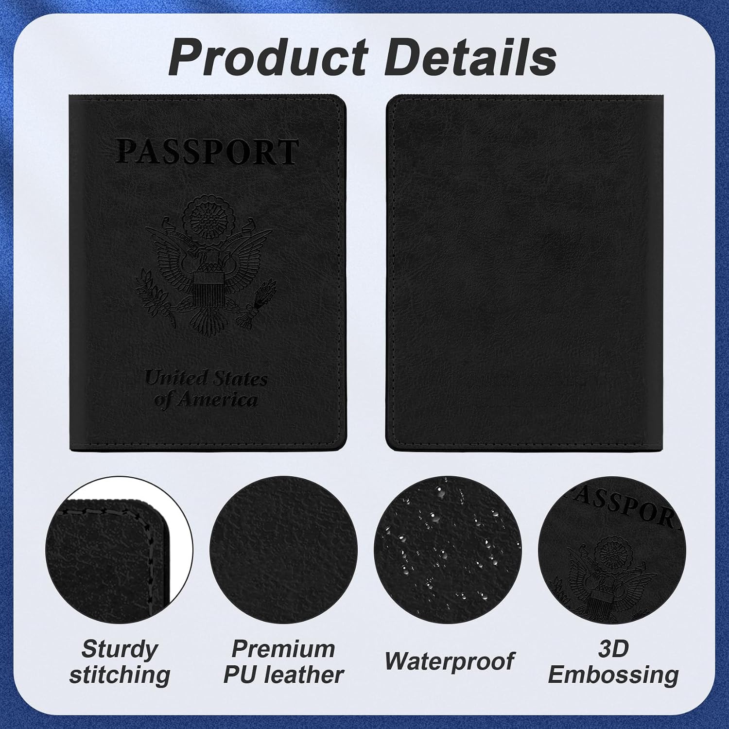 Passport Holder for Travel, 2 PCS Passport Holder, Travel Passport Holders Must Haves for Women Men, Passport Cover Passport Wallet Case Holders for Travels Cruise Ship Essentials, Black & Dark Blue