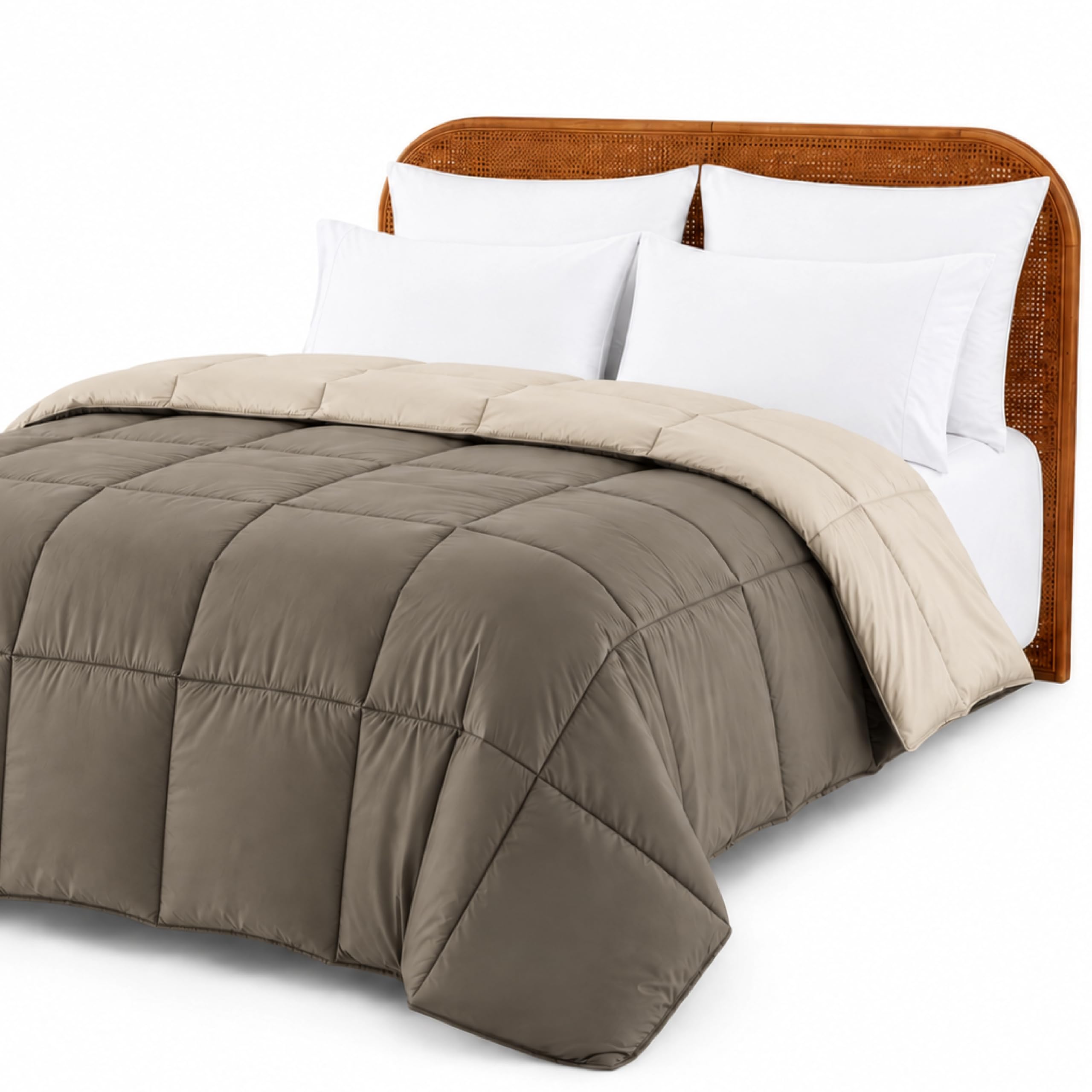Modern Threads Comforter Duvet Insert, Reversible Quilted Down Alternative Comforter with Corner Tabs, All Season Bedding, Twin, Taupe/Champagne