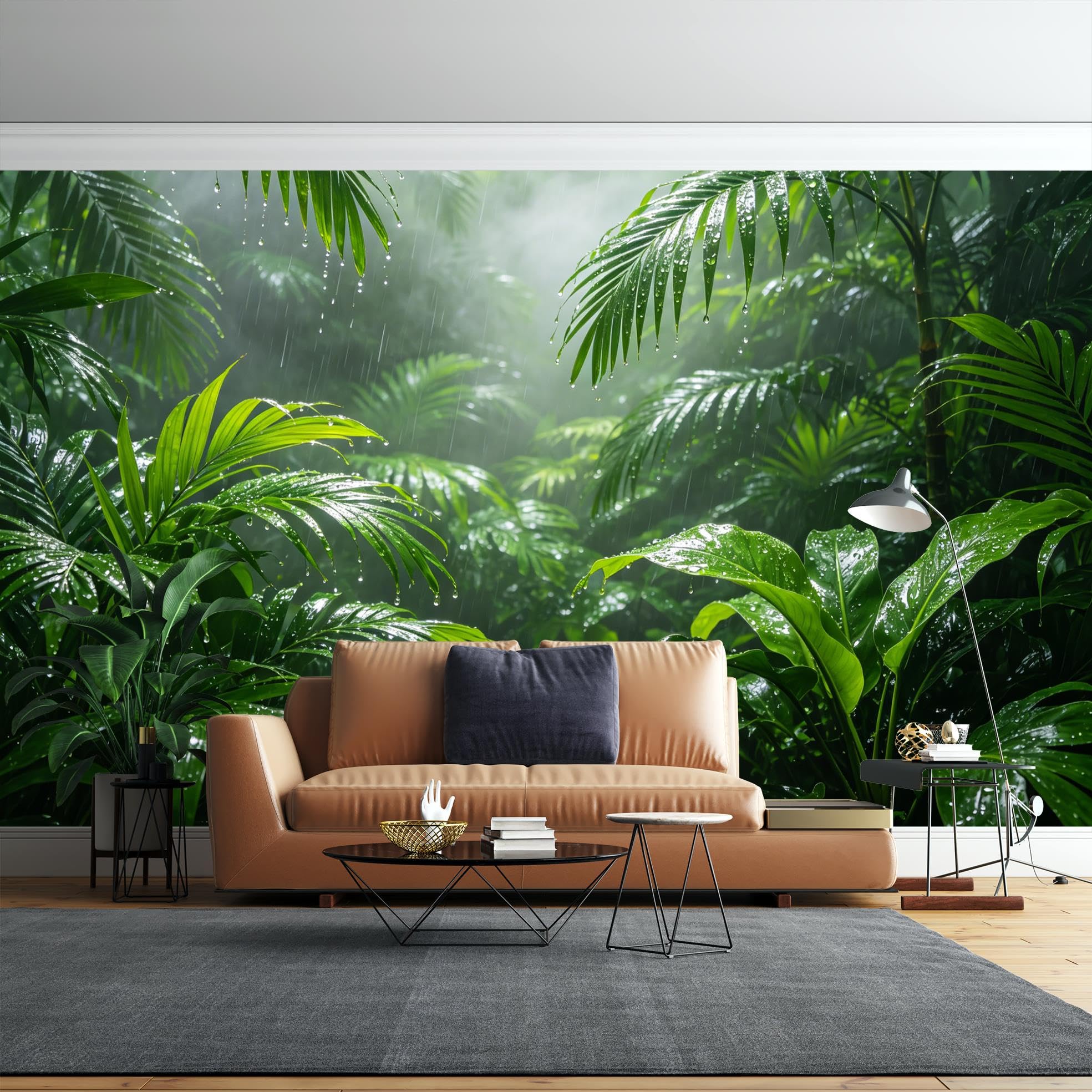 Fresque Murale Panoramique 3D, Papier Peint Autocollant Jungle de Forêt Tropicale 180X120Cm(Wxh) Paysage Nature Photo Tapis Peint Autocollant Vinyle Amovible pour Chambre Salon Décoration