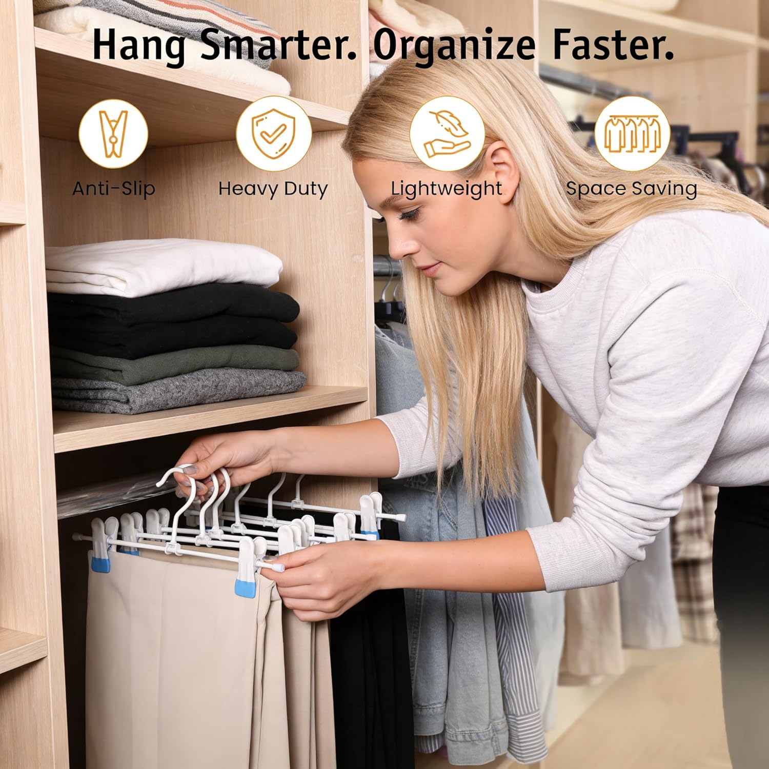 Metal Wire Clips Pants Baby Children Bottom Trouser Clothes Hangers, 20 Pack Baby Toddler Infant Newborn Kids Heavy Duty with Adjustable Clips, 11.8" Space Saving for Legging Garment Jeans (Blue)