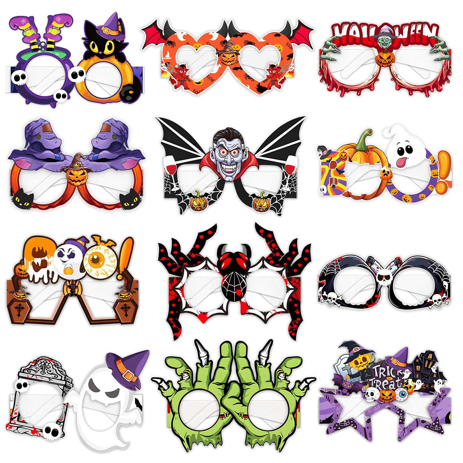 12 Pcs Paper Novelty Halloween Glasses, Halloween Sign Scary Eyeglasses,