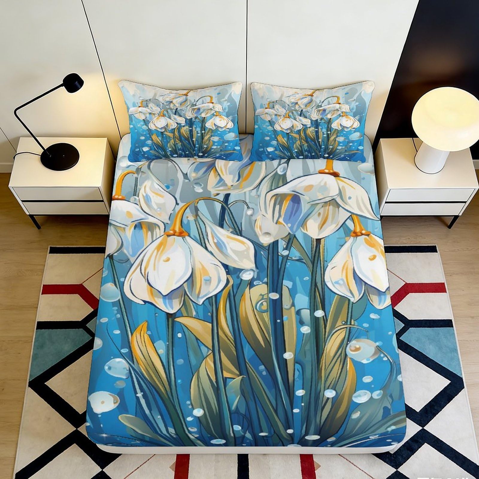 3D Printed blue iris Fitted Sheet Microfiber soft touch, wrinkle resistant, apartment bedding, anti-slip, easy care, bedroom decor, guest room 90x200x25cm