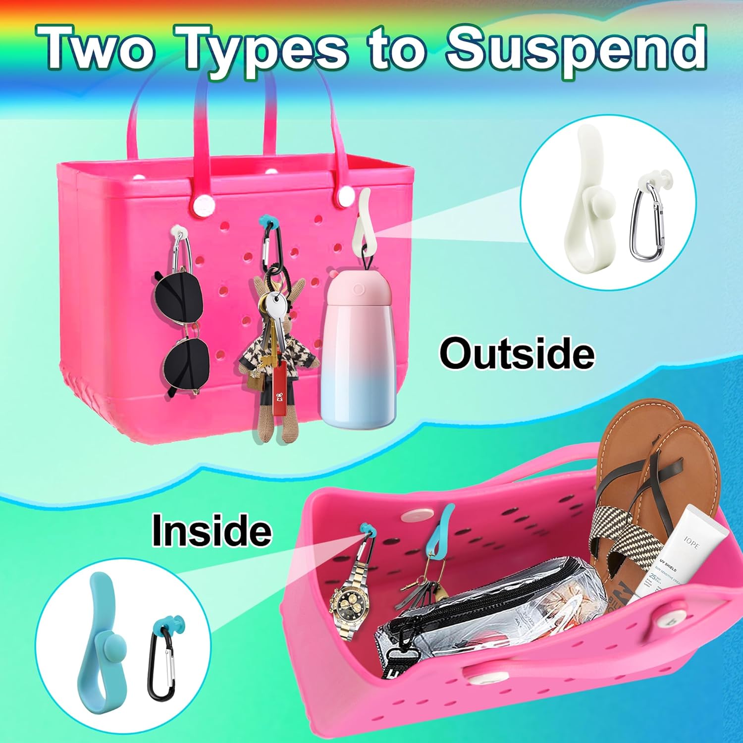 Oudizz 6Pcs Key Holder for Bogg Bag, Insert Hooks Accessories for Beach Bag, Carabiner Keychain Charm for All Size Bogg Bags - Image 5