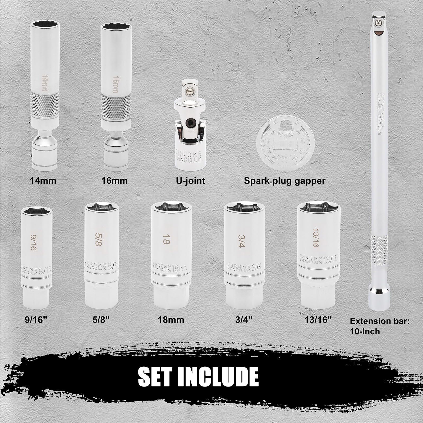 10-teiliges Zündschlüssel-Set 3/8 Zoll Magnetischer Drehschlüssel Kit Chrom-Vanadium Verlängerungsstange Rostbeständige Oberfläche für Automechaniker Garage Reparatur