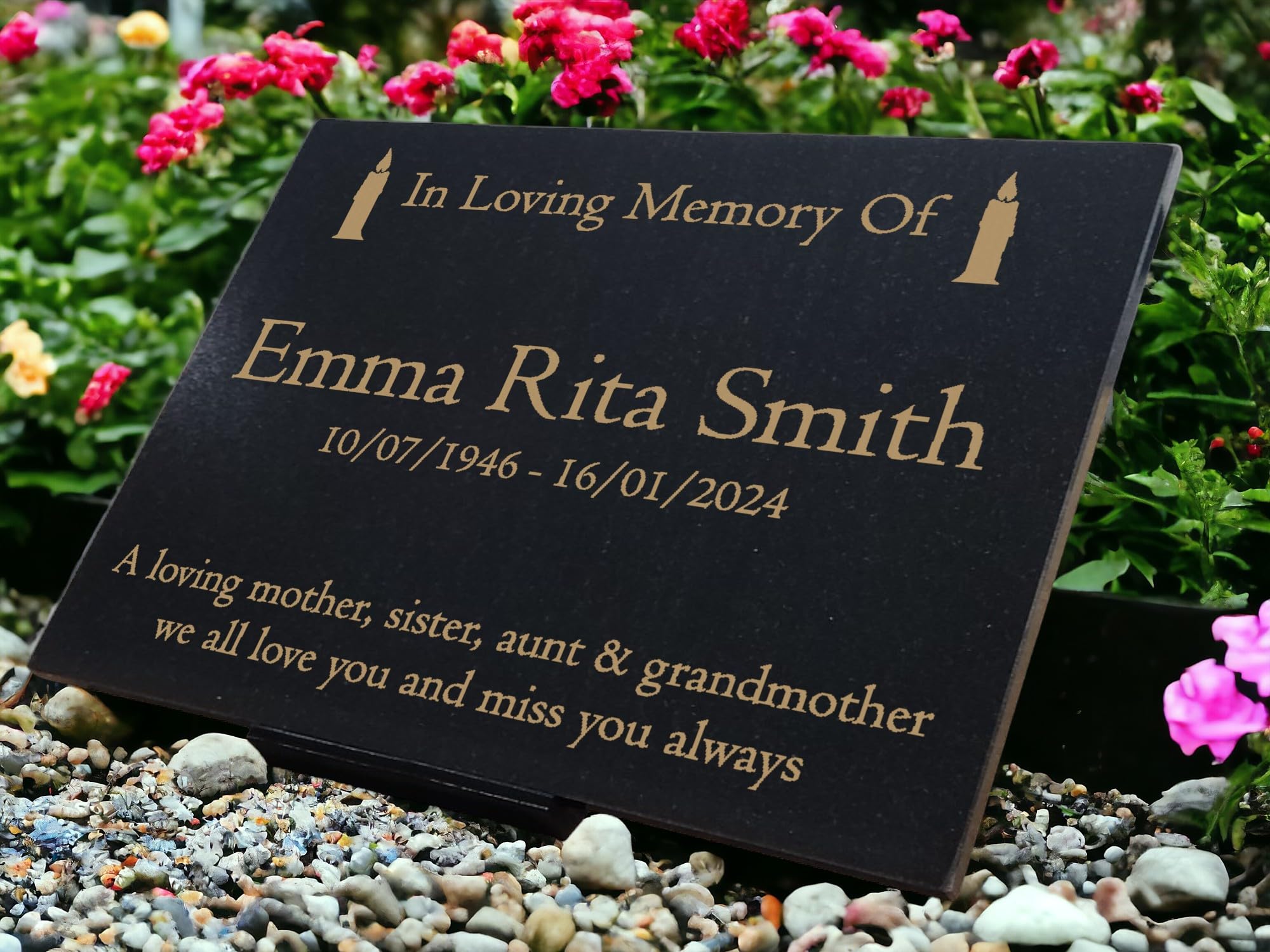 Personalised Granite Memorial Plaque Candlestick, Engraved, 29x21cm, Gold Lettering, Crematorium, Grave Marker, Garden Memorial