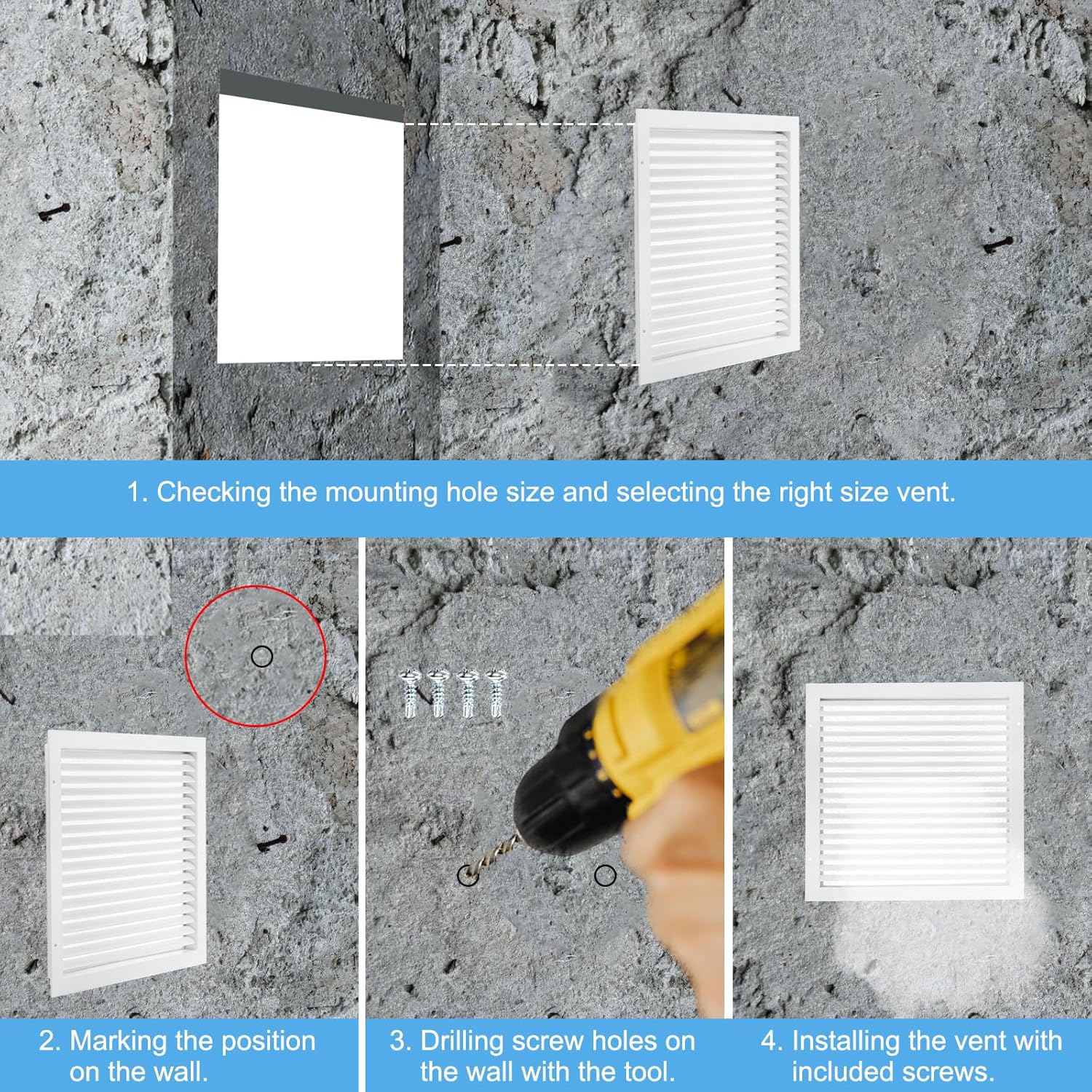 PATIKIL Wall Vents, 16 x 16 Inch for 13.9 x 13.9 Inch Hole, Aluminum Alloy Gable Vent Return Air Grille, Louvered and Screen Mesh, for Exterior Wall HVAC