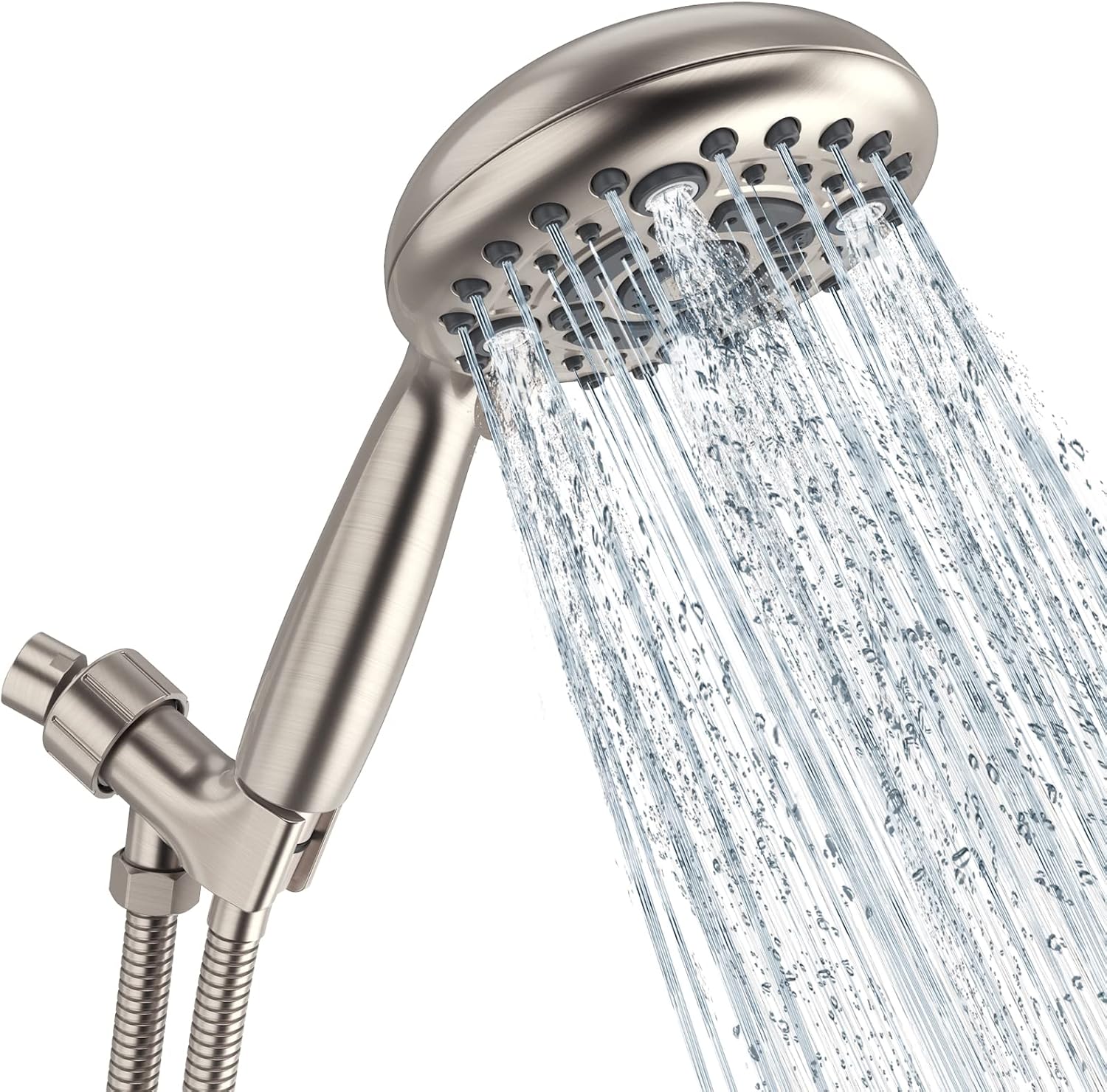 Handheld Shower Head, SR SUN RISE 6-Settings 4.8 Inches High Pressure Shower Head with 1.8 Meter/71 Inch Long 304 Stainless Steel Shower Hose and Shower Arm Mount with Brass Ball Joint, Brushed Nickel - - 