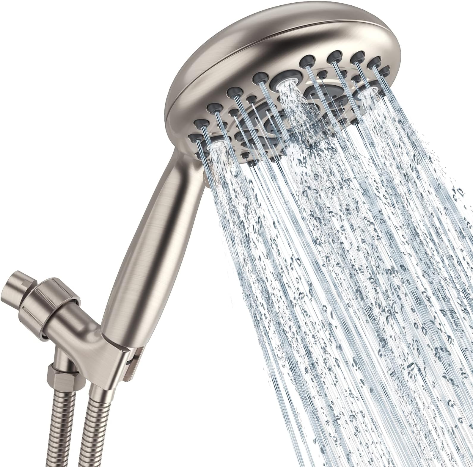 SR SUN RISE Shower Head 6-Settings 4.8 Inches High Pressure Shower Head with 1.8 Meter/71 Inch Long 304 Stainless Steel Shower Hose and Shower Arm Mount with Brass Ball Joint, Brushed Nickel