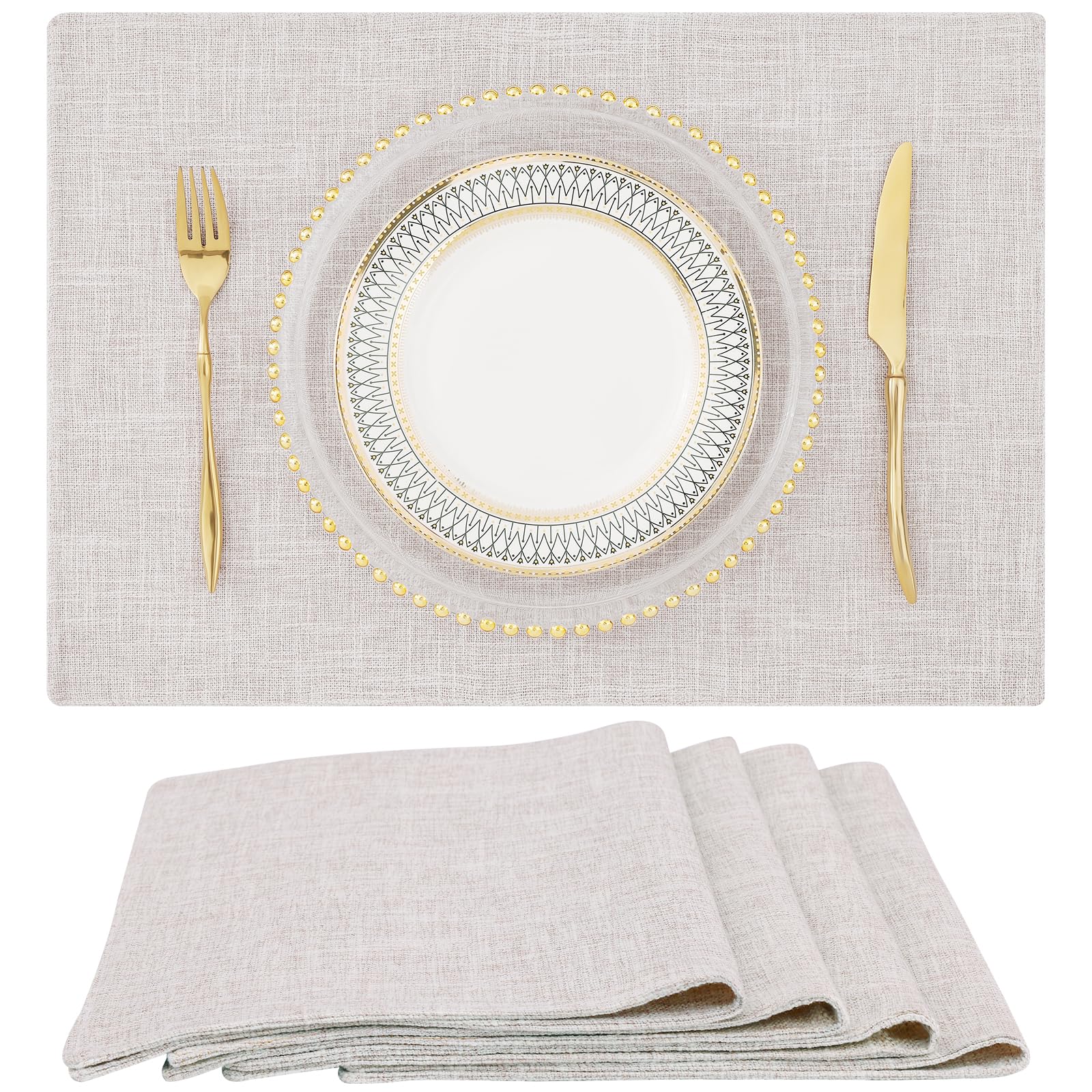 homing Neutral Beige Cloth Placemats Set of 4 – Cotton Linen Blend Washable Farmhouse Dining Table Mats for Indoors Outdoors, Easy to Clean, 13 x 19 Inch