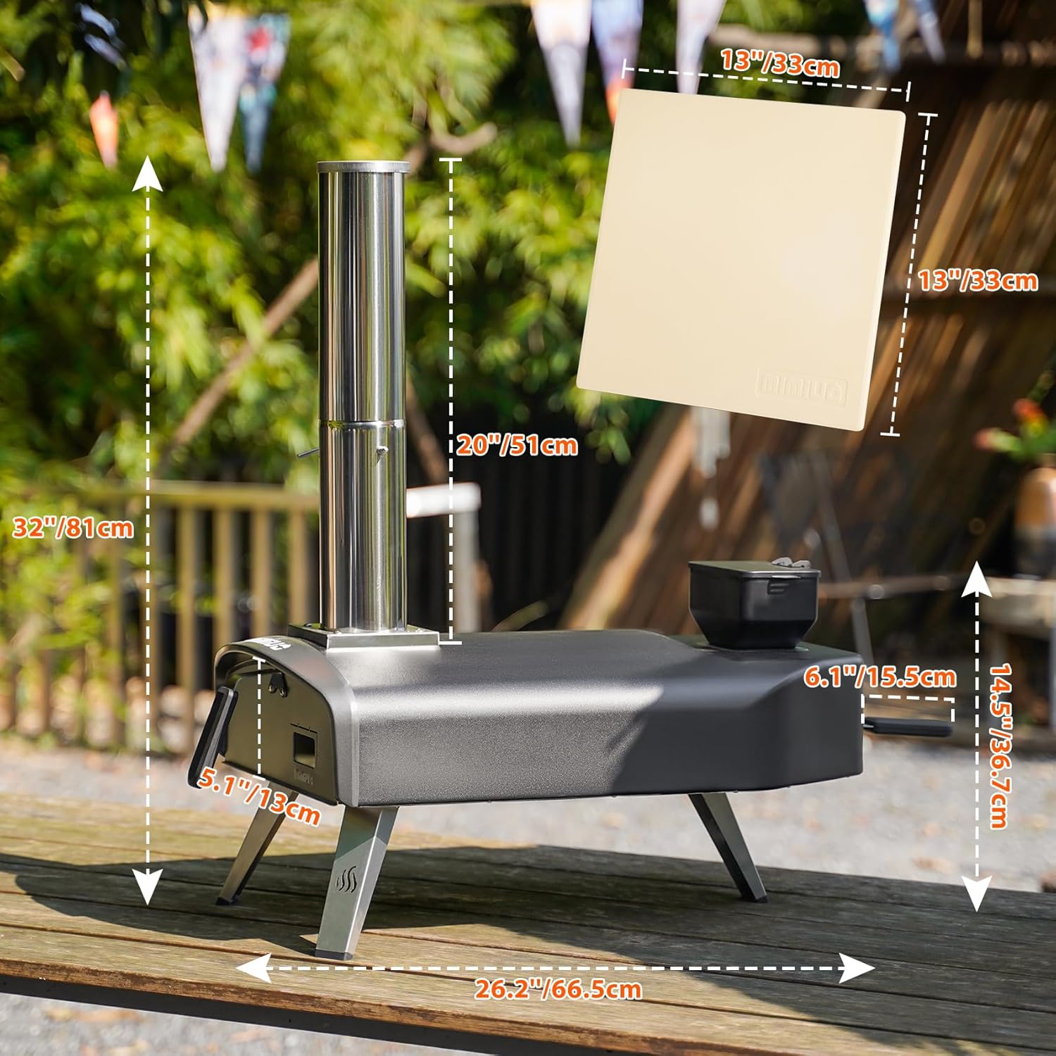 Mimiuo Outdoor Pizza Oven 12" Pellet Pizza Oven with Square Pizza Stone, 12 Inch Portable Pizza Stove for Outside Backyard Camping Picnics