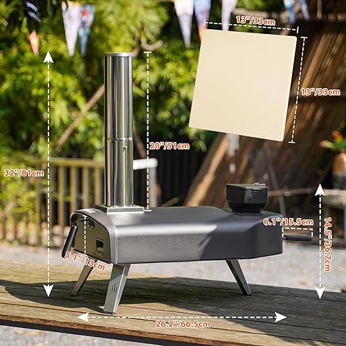Miniatura 3 de Mimiuo Horno de pizza al aire libre Horno de pizza de pellets de 12 pulgadas con piedra cuadrada para pizza, estufa de pizza portátil de 12 pulgadas