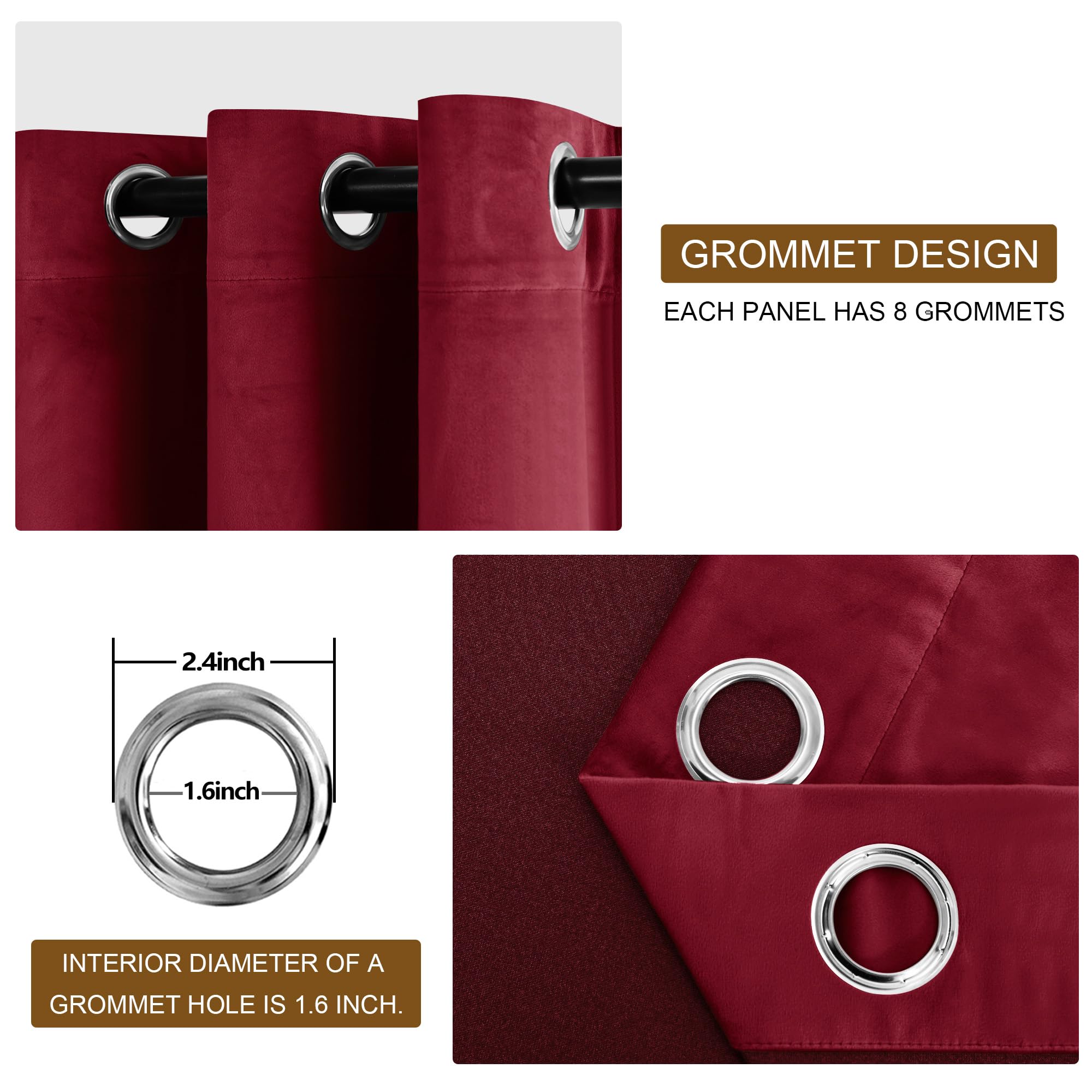 DWCN Tende oscuranti in velluto rosso vino, con occhielli legabili, isolamento termico, fondali decorativi per feste di Natale, per soggiorno, decorazione per feste, larghezza 132 x lunghezza 274 cm