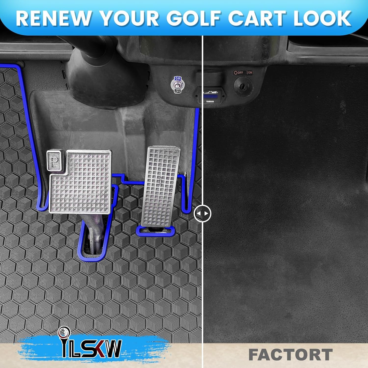 iLSKW Golf Cart Floor Mat for Yamaha G29 Floor Mat, 3/10" Thickness Rubber Full Coverage Precedent Mat, Fit for Yamaha Drive (Gen1), G29, YDR, Adventurer Carts Diamond Deluxe