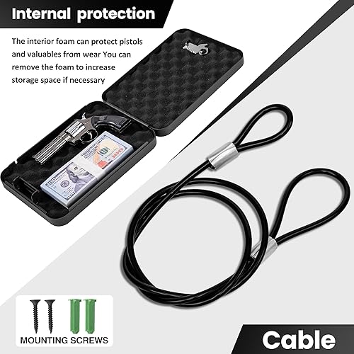 Miniatura 5 de Caja fuerte para pistola pequeña portátil con cerradura de combinación, segura para pistola para automóvil, hogar, viajes, 9.4 x 6.6 x 1.8 pulgadas,