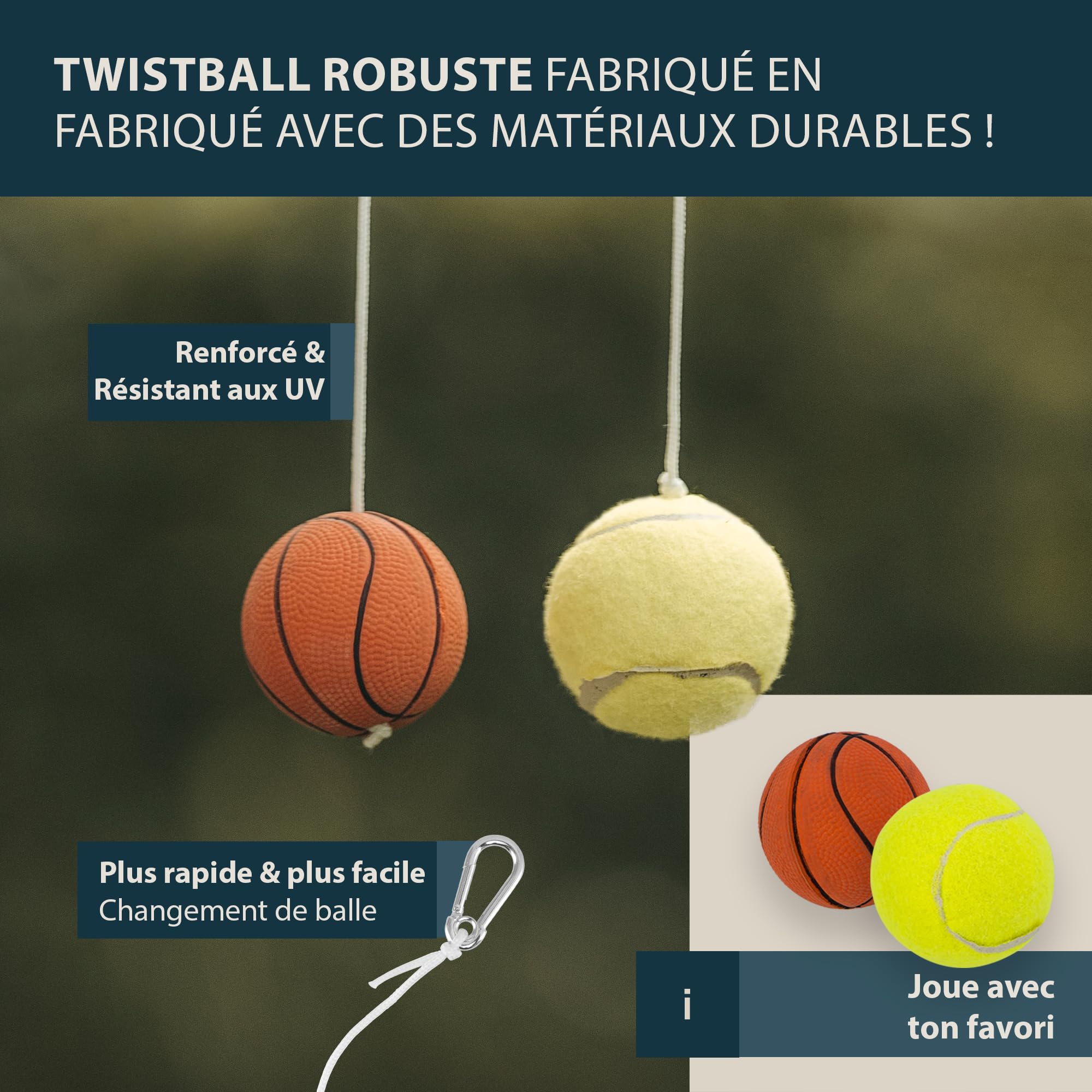 PHIBER-Sports Twistball Set [Modèle amélioré 2026] – Durable grâce à des pièces améliorées – Swingball pour Enfants et Adultes – Balle de Tennis sur Corde, Jeu d'entraînement de Tennis pour