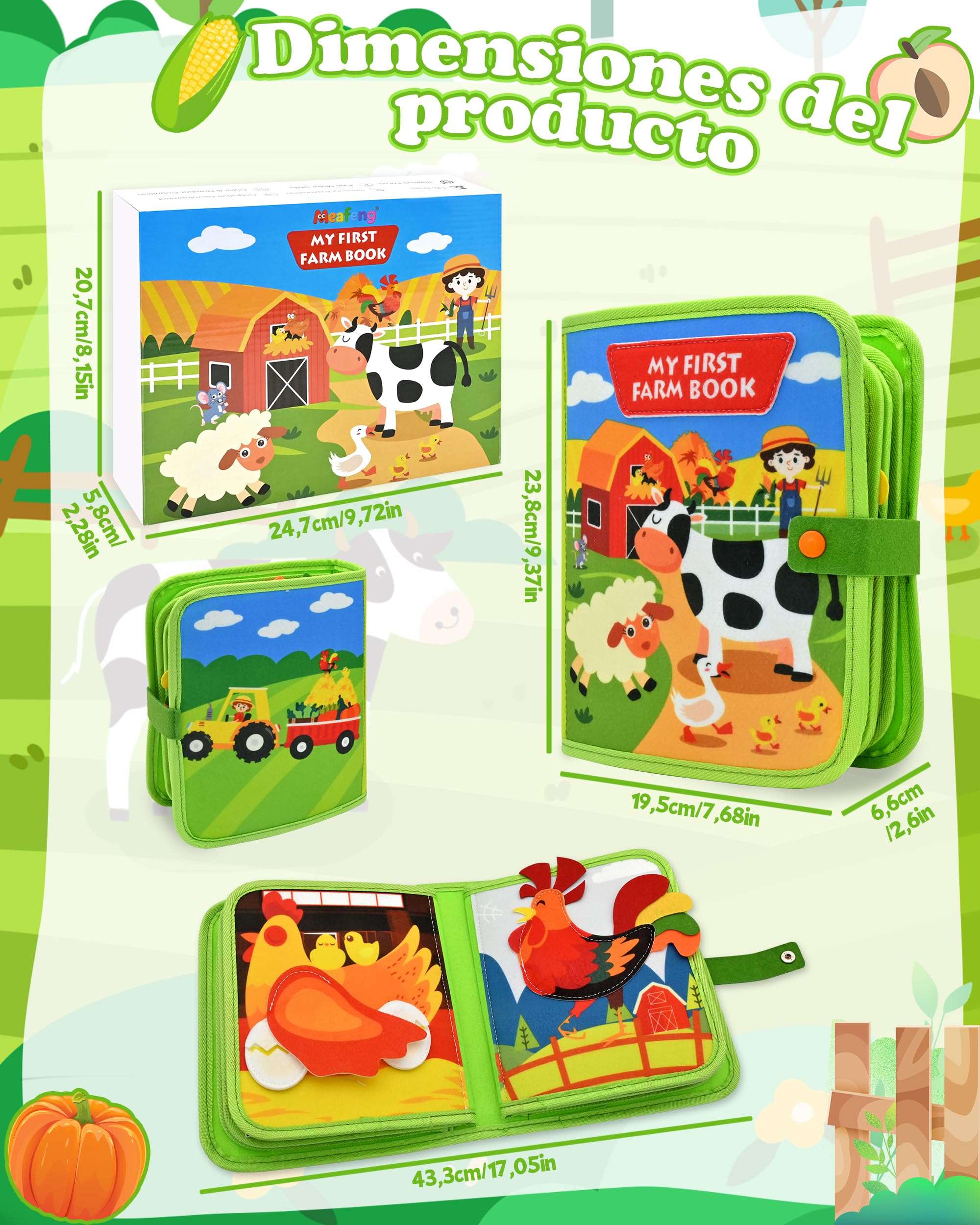 Meafeng Montessori 1 año, 20 en 1 Busy Board de Actividad, Libro Interactivo Juguetes Montessori para niños 1 2 3 4 5 6 años, 10 páginas Animales Granja — view 7