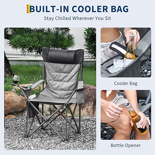 Miniatura 7 de Hevy Duty - Sillas de campamento acolchadas de gran tamaño, silla de campamento plegable, soporte de 500 libras para adultos, cómoda silla de