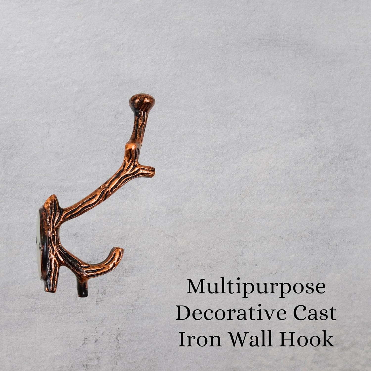 Set of 3 Cast Iron Tree Branch Shape Coat Hooks Wall Art Decor-Branch Shape Hangers and Key Holder-Clothes Rack and Backpack Hanger-Coat Hooks Home Decor for Storage,Living (Copper Antique)