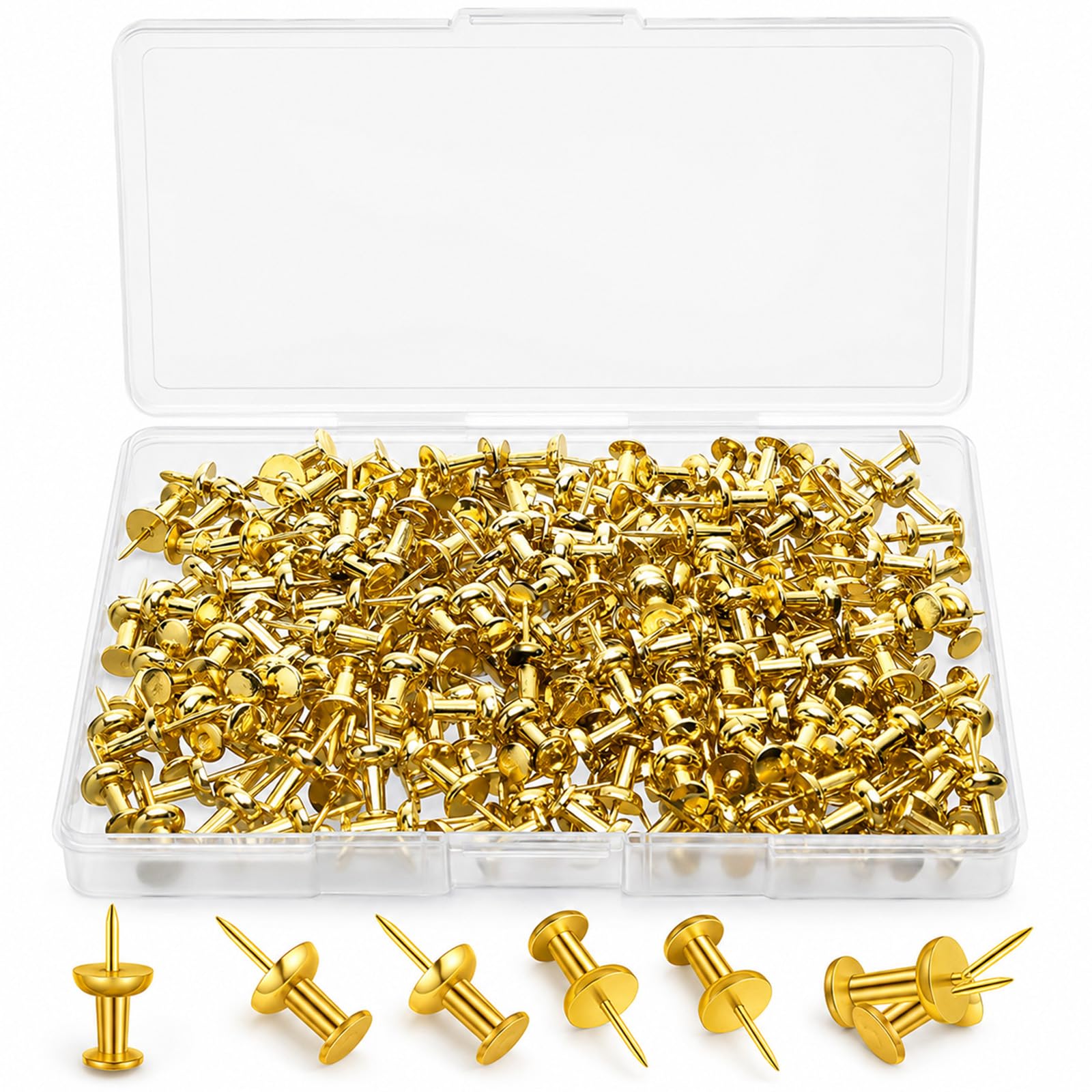 Gold Push Pins with No Joint Breakage, Premium Electroplated Metal Thumb Tacks for Cork Board, 100 Pack Flat Head Map Tacks for Notice Board Wall Hanging, Heavy Duty Sharp Pins with Storage Box