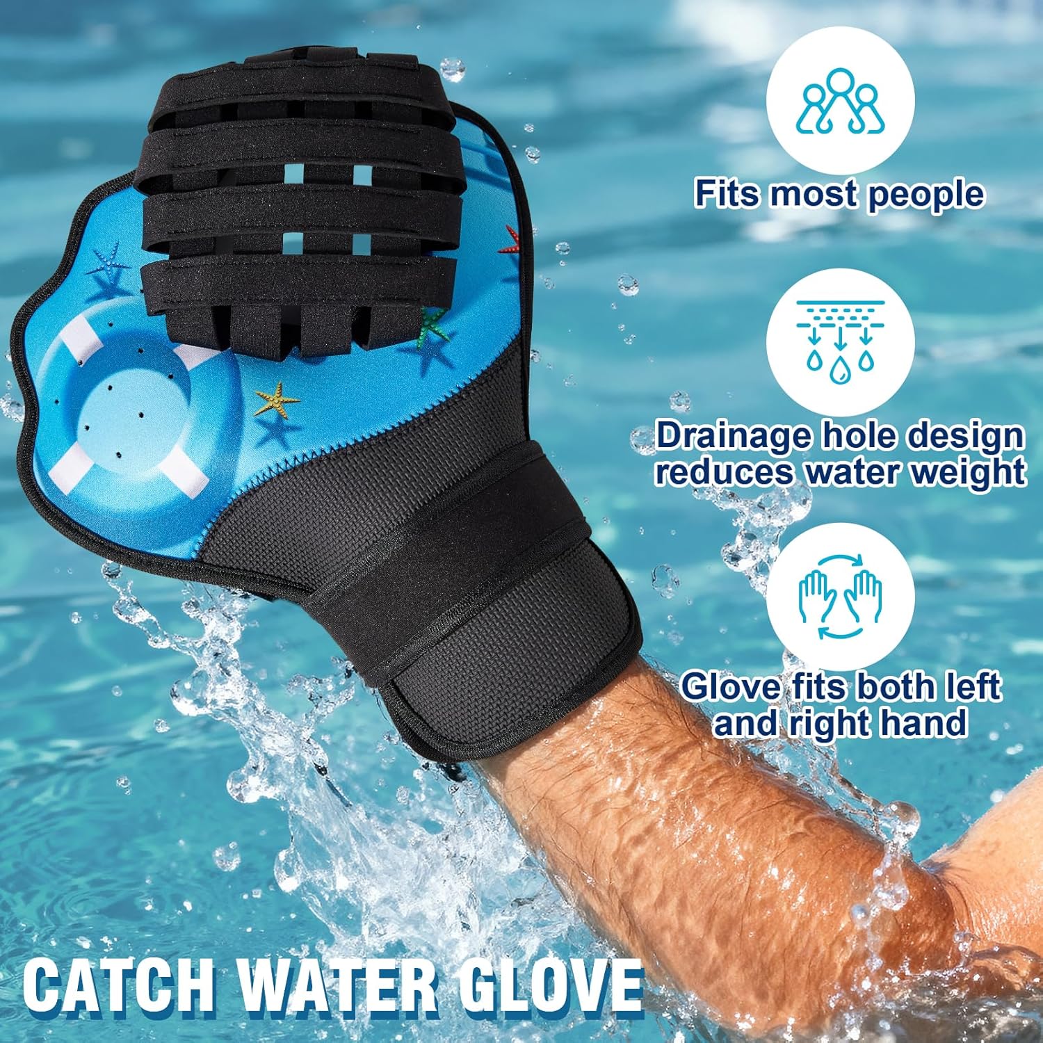 Strdfeve Water Ball and Gloves Set,1PC Water Bouncing Ball&2PCS Catch Mitts,Pool Baseball Catching Mitts for Beach Games,Play Catch Skip Ball and Gloves