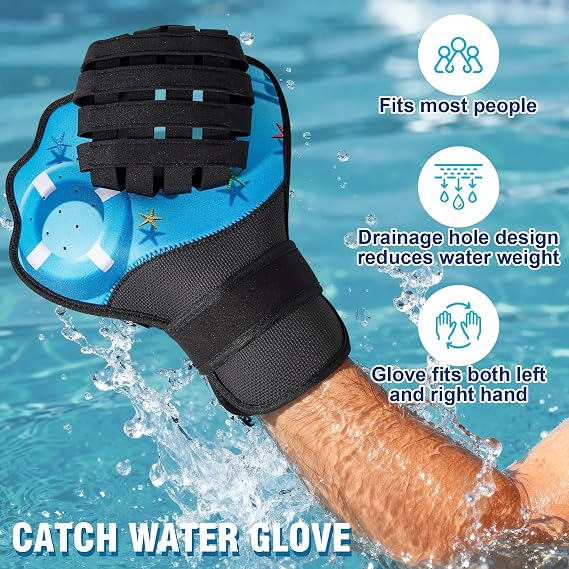 Water Ball and Glove Set, Bouncing Skip Ball with Catch Mitt | Ambidextrous Pool Baseball Catching Mitt with Ball for Beach, Lake and Backyard Games, for Tossing, Skipping and Catching