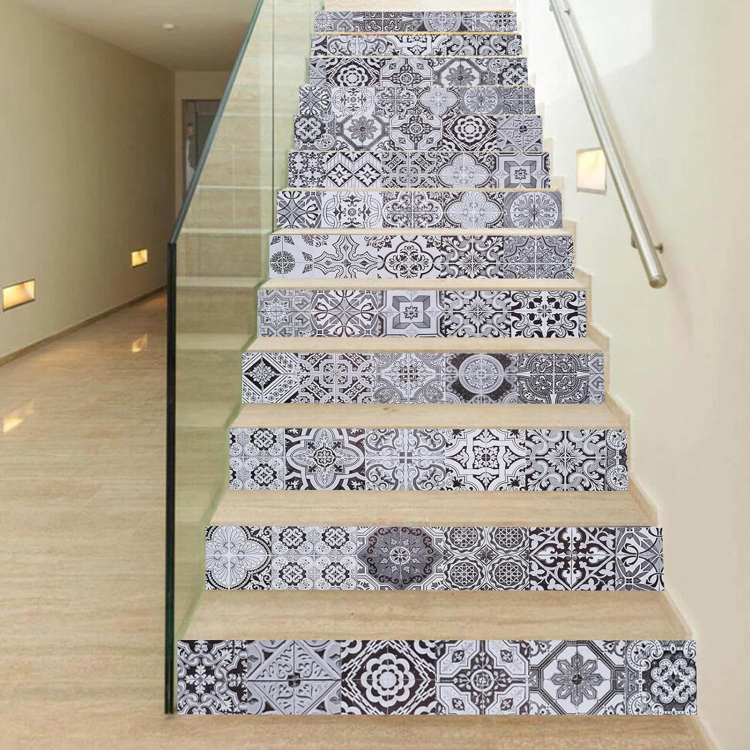 Holdfiturn 26PCS 18x100CM Stair Stickers Moroccan Mosaic Wall Tile Stickers Peel and Stick Backsplash Self-Adhesive Vinyl Home Decoration DIY Splashbacks for Kitchen Tile Paint Stick on Tiles