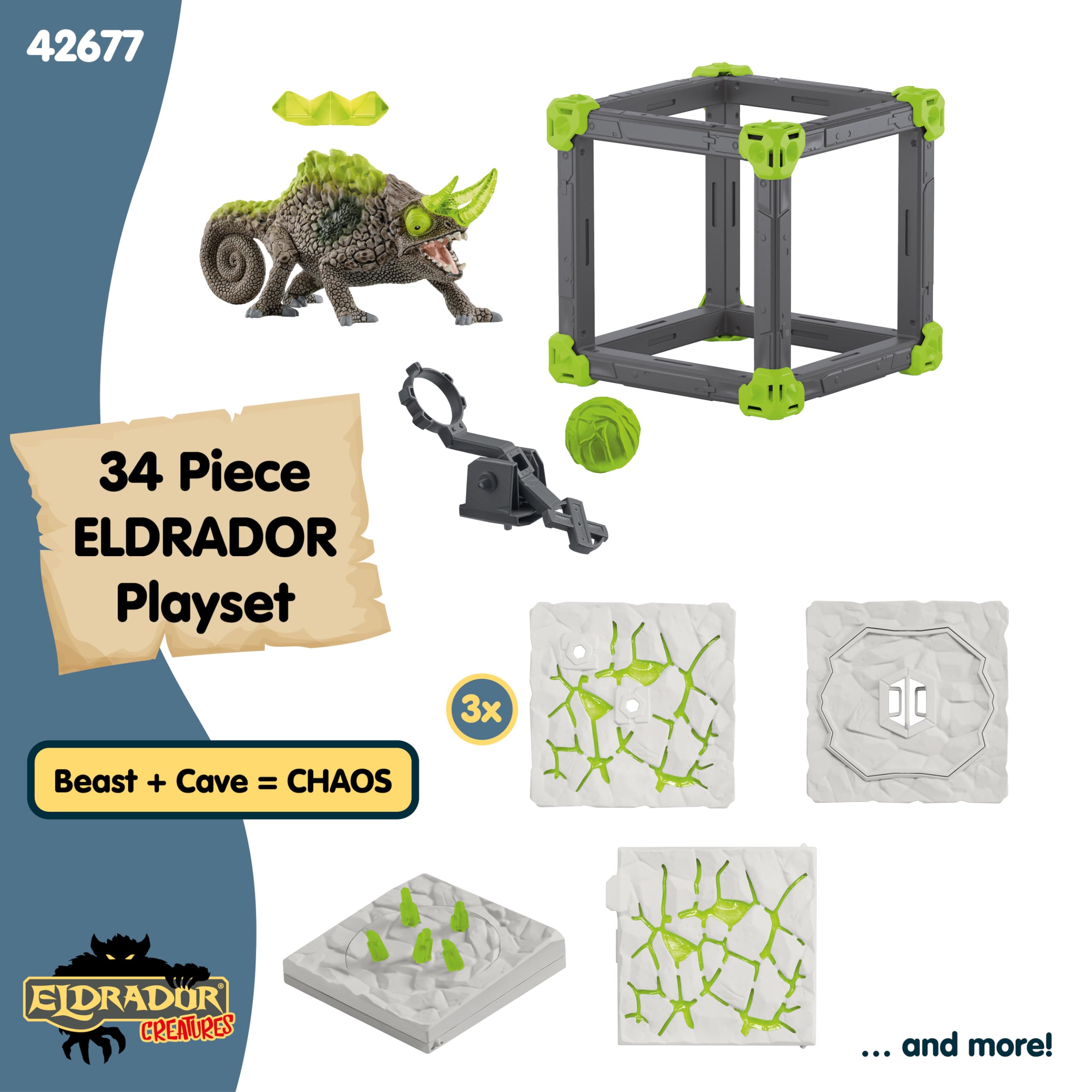 schleich 42677 Kamienny Kameleon z Jaskini Bitewnej., od 7 lat, ELDRADOR CREATURES - Zestaw do zabawy, 34 kawałki