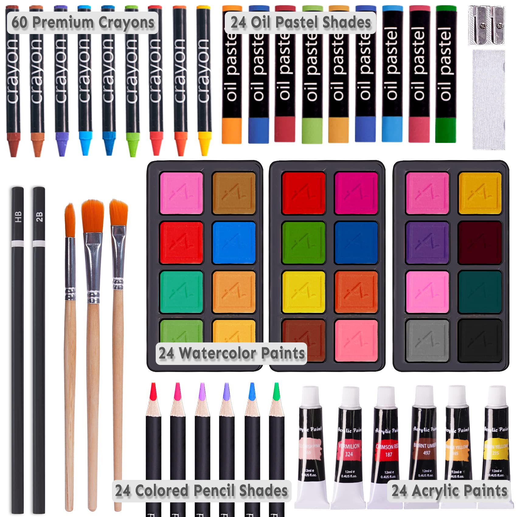 175 Piece Deluxe Art Set with 2 Drawing Pads, Acrylic Paints