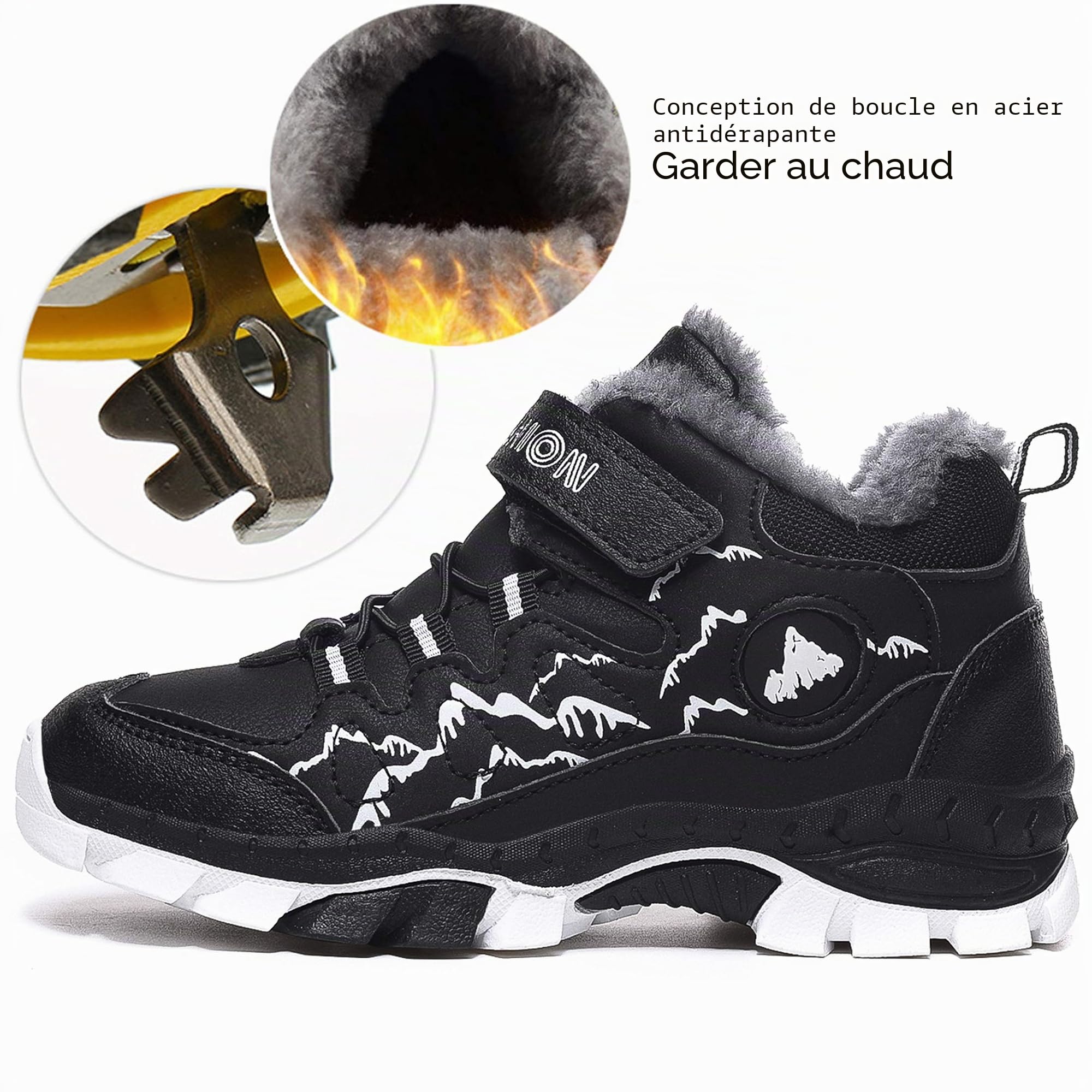 Chaussure Hiver Garçons Anti-dérapant Botte de Neige en Coton pour Enfants Escalade Chaussures Randonnée Bottes,Noir,40EU