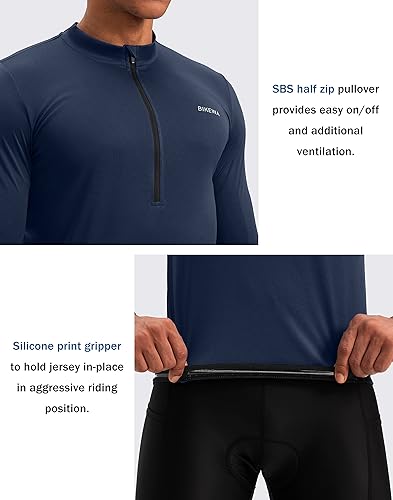 Miniatura 4 de Bikewa - Camiseta de ciclismo para hombre de manga larga con cremallera trasera 3+1, transpirable, UPF 50+, con media cremallera, para montar