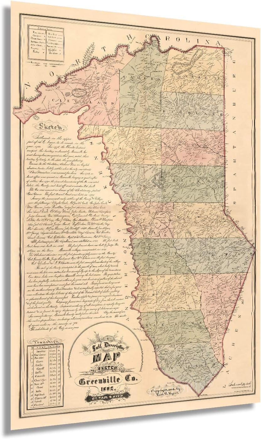 Historix 1882 Map of Greenville County South Carolina 24 x 36 Inch