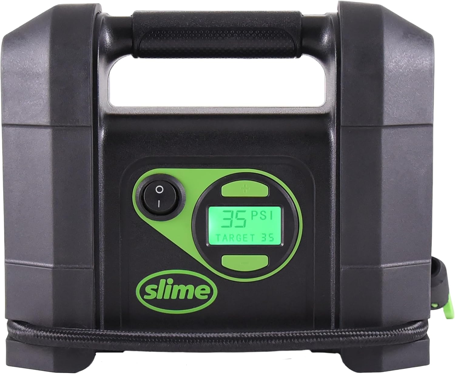 40047 Tire Inflator, Portable Car Air Compressor, Rugged, Inflate Right automatic shut off, with Digital 99 psi Display, Long Hose and LED Light, 12V, 4 min inflation