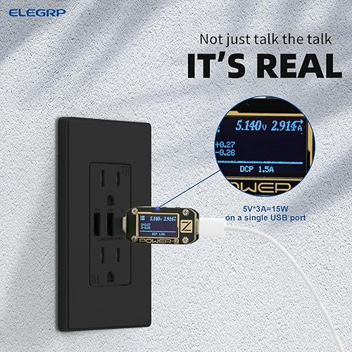 Miniatura 4 de ELEGRP Tomacorrientes USB, toma de pared de 3 puertos, toma eléctrica de 30 W 6.0 A, toma de corriente resistente a manipulaciones de 15 amperios