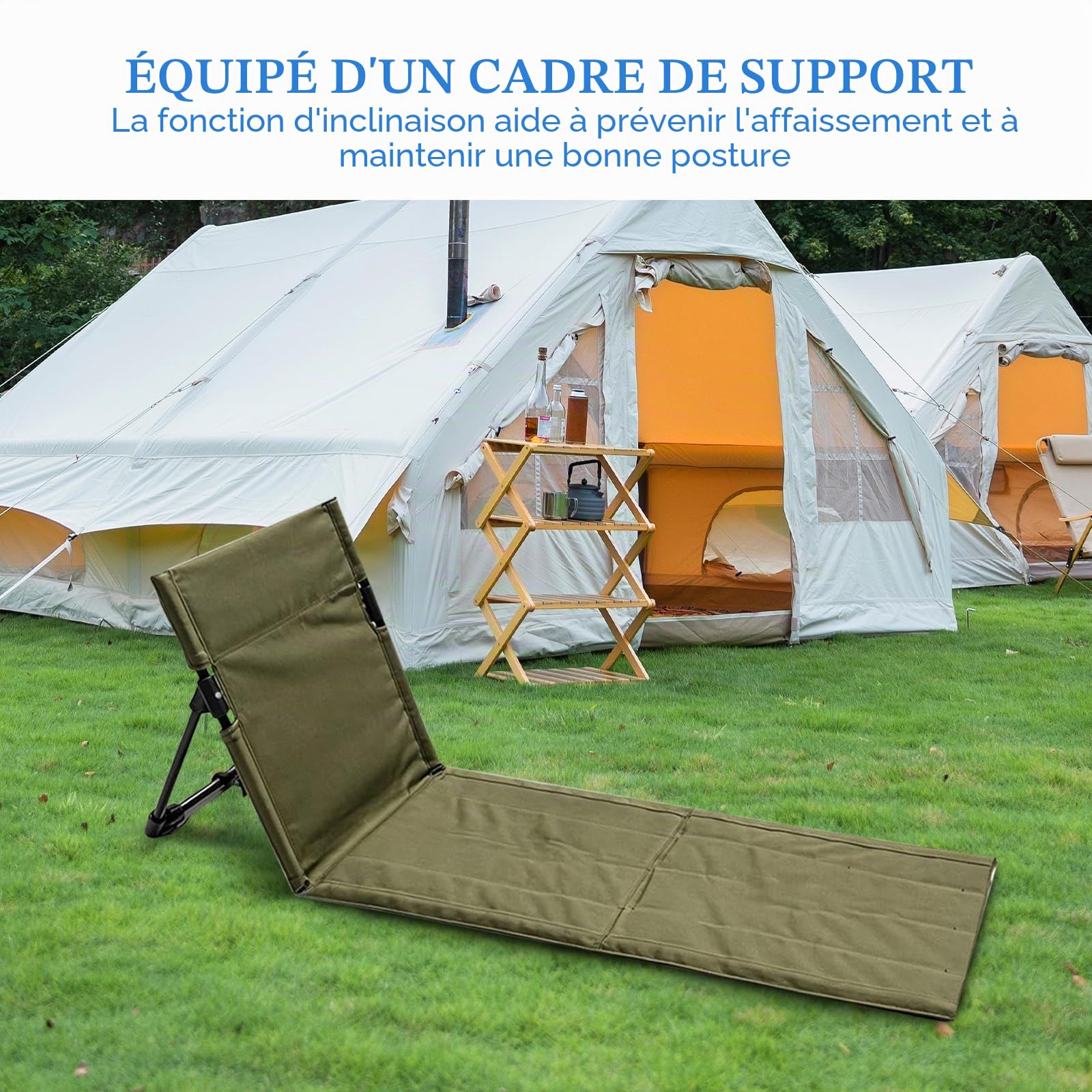 Tapis de Plage avec Dossier, Chaise de Plage avec Sac de Rangement, Transat Plage, Siege de Plage Pliable Portable Leger, Chaise de Sol Pliable pour Le Camping, Les Voyages (Vert Militaire 2, Long)