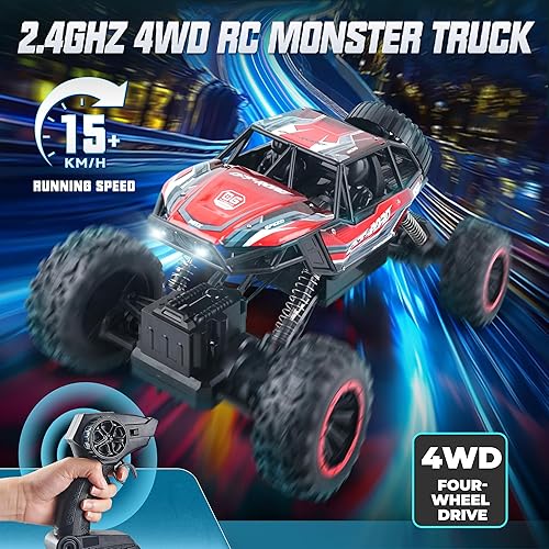 Miniatura 7 de BEZGAR Monster Truck Toys - Camión monstruo de control remoto 112 con luz, rastreador RC para adultos, camión RC con escalada de 45, auto a control