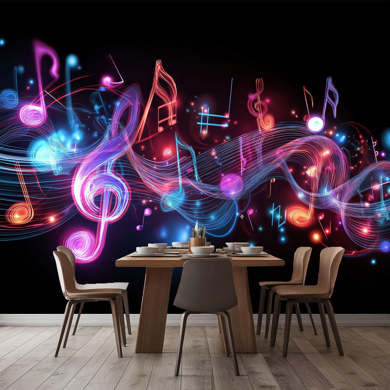 Papel Pintado Mural Fotográfico Fantasía para Salón Dormitorio Habitación Infantil - Decoración de Pared Música Notas Musicales Rayas Fácil de Instalar Poster Mural Elegante 350An x 256Al cm