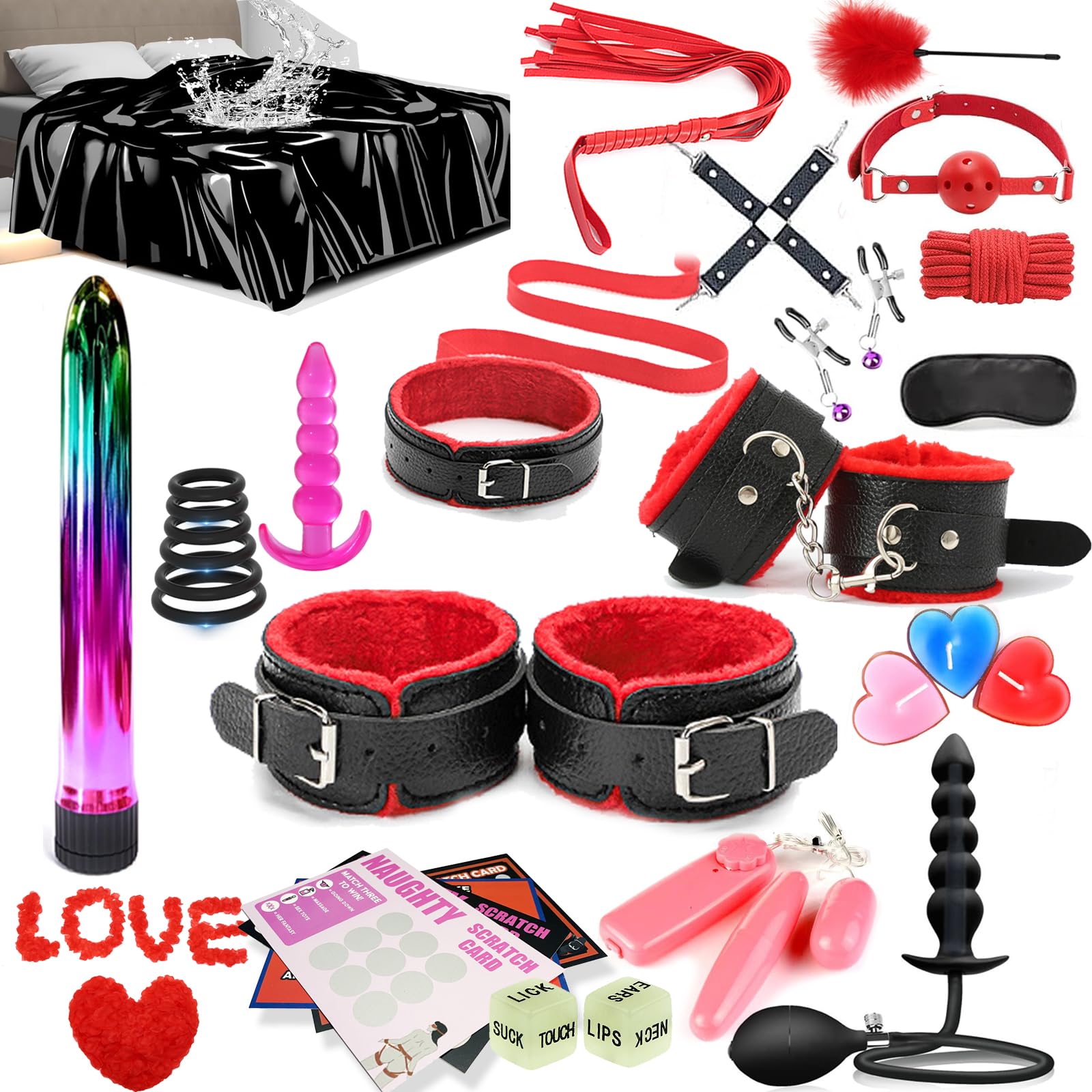 Amazon.com: 31pcs BDSM Restraints Kit Sex Toy, Anal Plug Handcuff Mouth Gag  Spanking Paddle Bondage Bed, SM Adult Games Cosplay Toys for Couples Men  Women : Health & Household