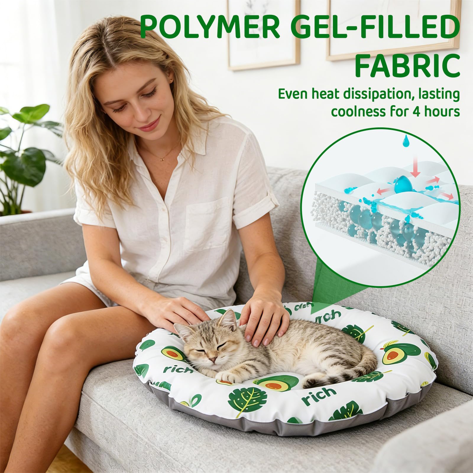 Tappetino Refrigerante Cani, 55 cm, Rotondo Tappetino Rinfrescante Cani, Gatti Tappeto Raffreddamento, Rotondo Tappeto Refrigerante Gatto,Cuscino Rinfrescante Cane e Gatti (Verde)