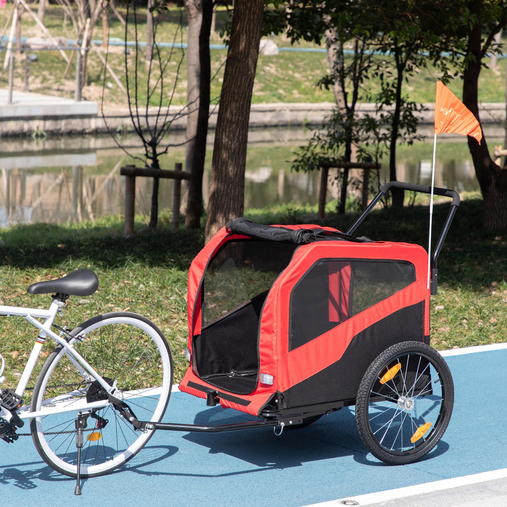 PawHut rimorchio per cani 2 in 1, rimorchio da bicicletta per cani, passeggino per cani con catarifrangenti, passeggino per cani max. 30 kg, rimorchio da bicicletta per cani grandi, tessuto Oxford,