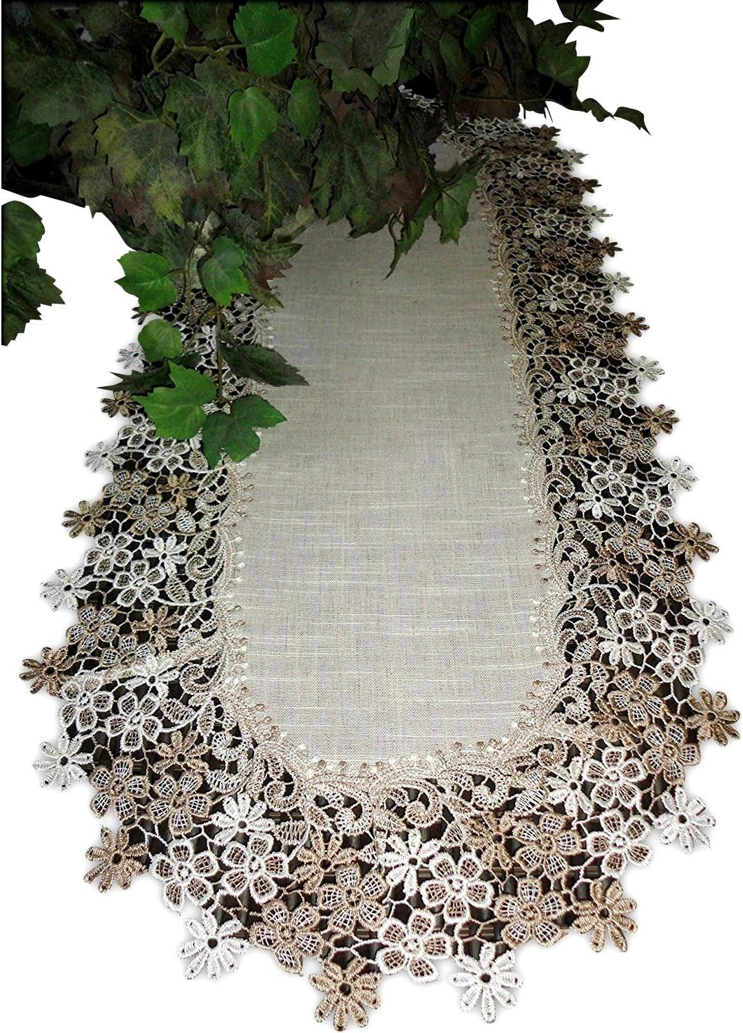 Galleria di GiovanniGalleria di Giovanni Sophisticated Floral Lace Dresser Scarf 36" Neutral Earth Tones Runner Daisy