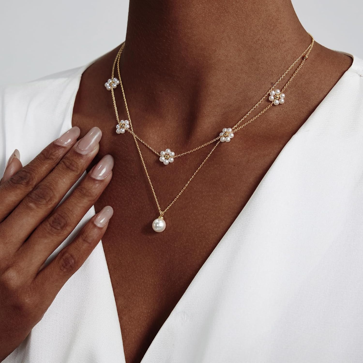 Luxval Pearl Necklaces Choker for Women,Cream White Pearl Jewelry, 14K Gold Plated Handmade Dainty Toggle Clasp Necklace for Women Jewelry Gifts - Image 2